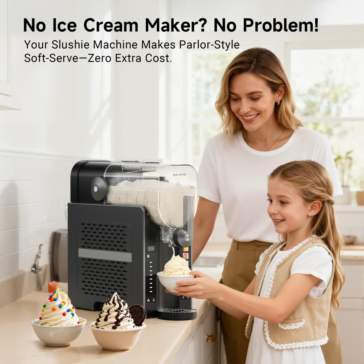 REVOTIO Slushie Machine for Home, 88 oz Slushy Machine, No Ice Needed Frozen Drink Maker with 6 Presets, Quiet, Auto-Clean, LED Display, Black, Perfect for Margaritas, Frappés, Milkshakes and More
