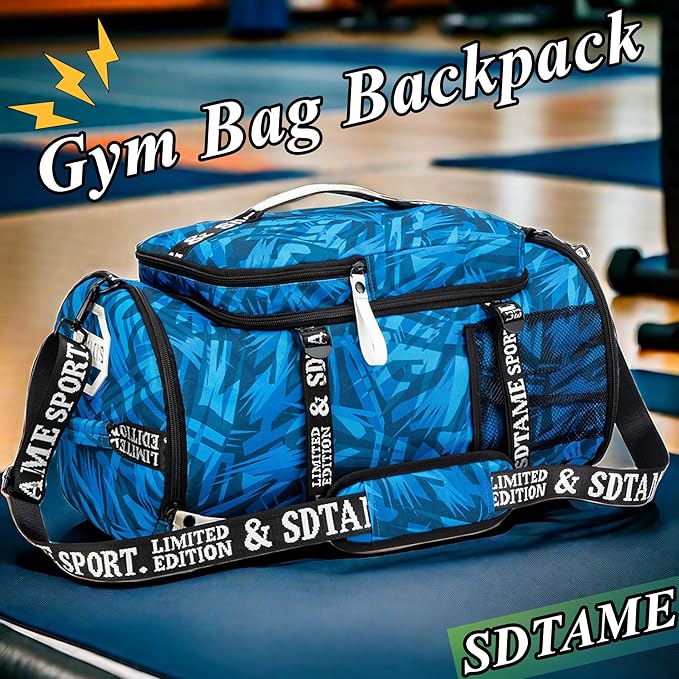 Gym Duffle Bag Backpack with Shoe Compartment,4 ways Travel Backpack for Women and Men,Multi-Functional Weekender bag with Waterproof Layer&Laptop Compartment for Fitness, Travel,Camping