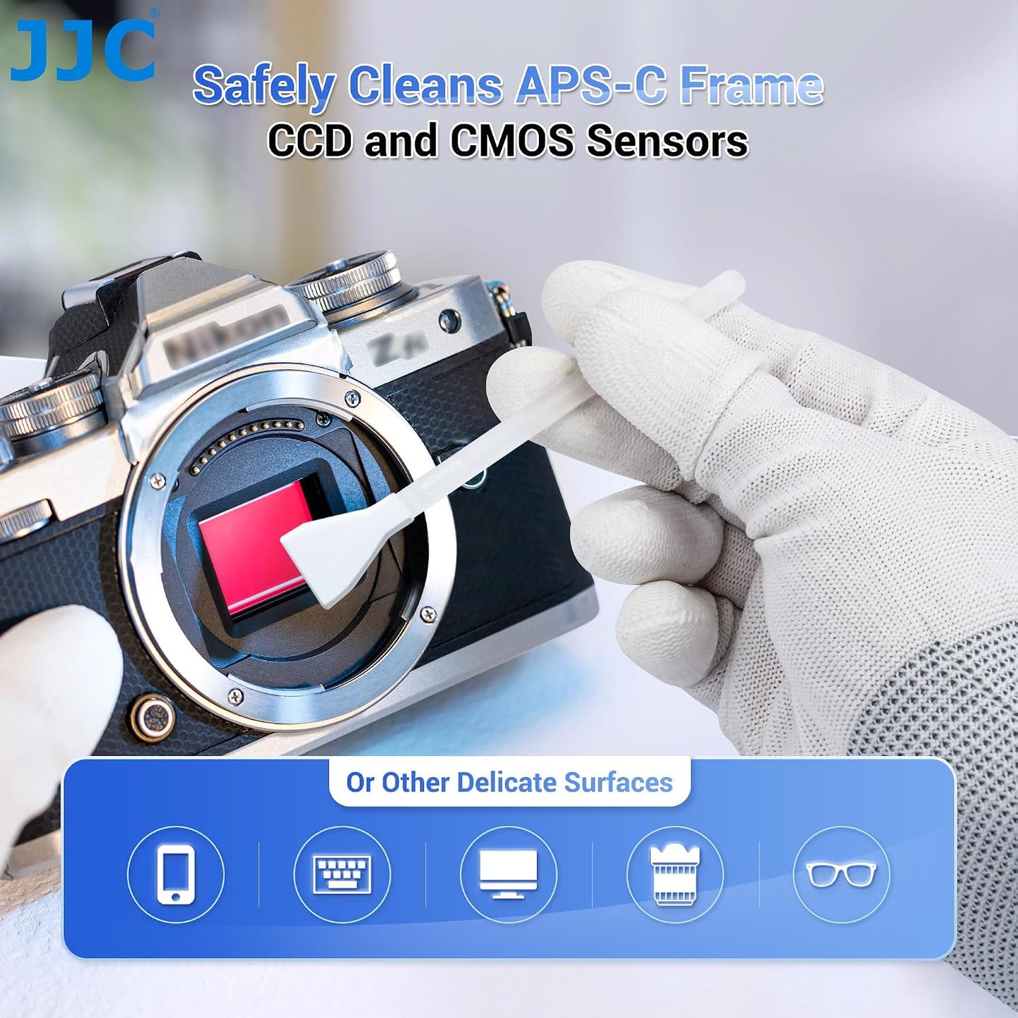 JJC 12pcs 16mm CMOS APS-C Sensor Cleaning Swab Stick Microfiber Cloth for APSC SLR DSLR & Mirrorless Digital Camera CCD