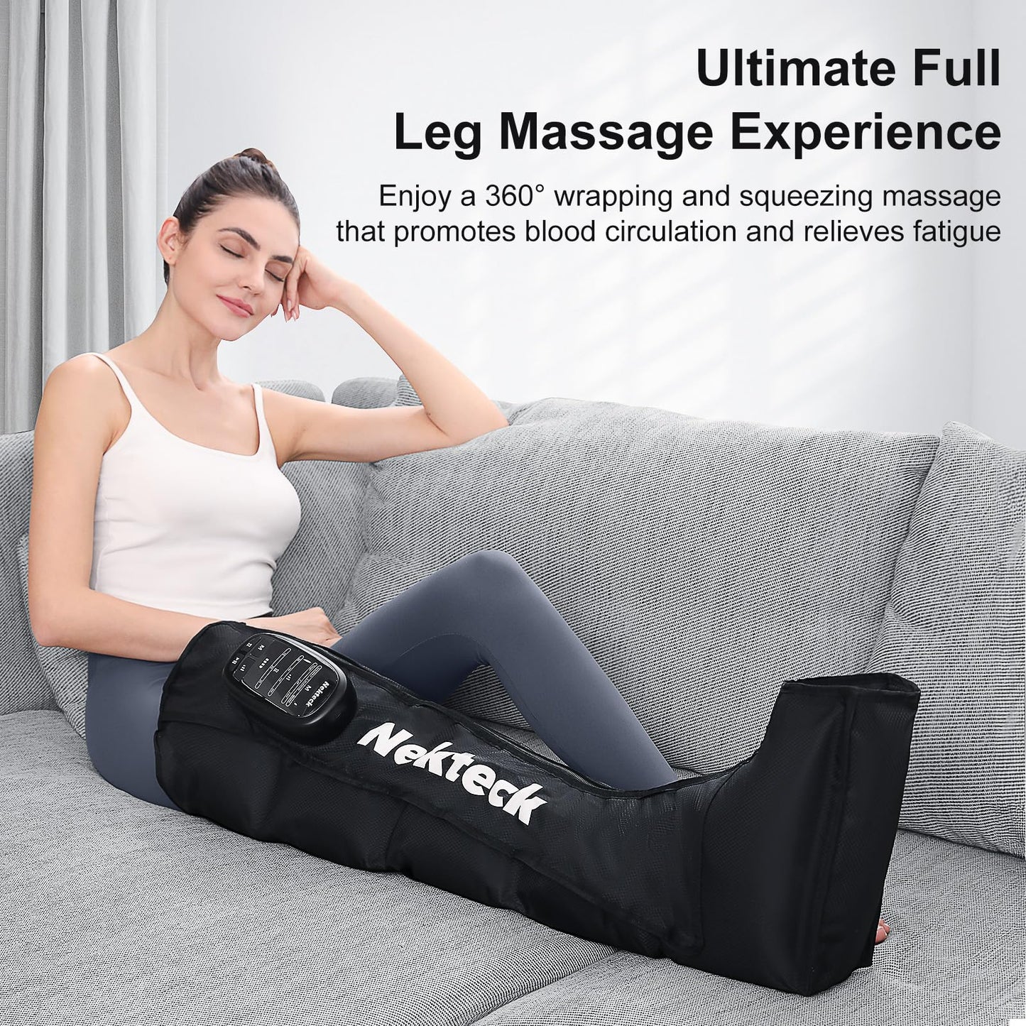 Nekteck Cordless Leg Compression Massager, Rechargeable Massage Tools for Circulation and Pain Relief, Portable Full Leg Boots, Gifts for Mom Dad Men Women, Single Unit