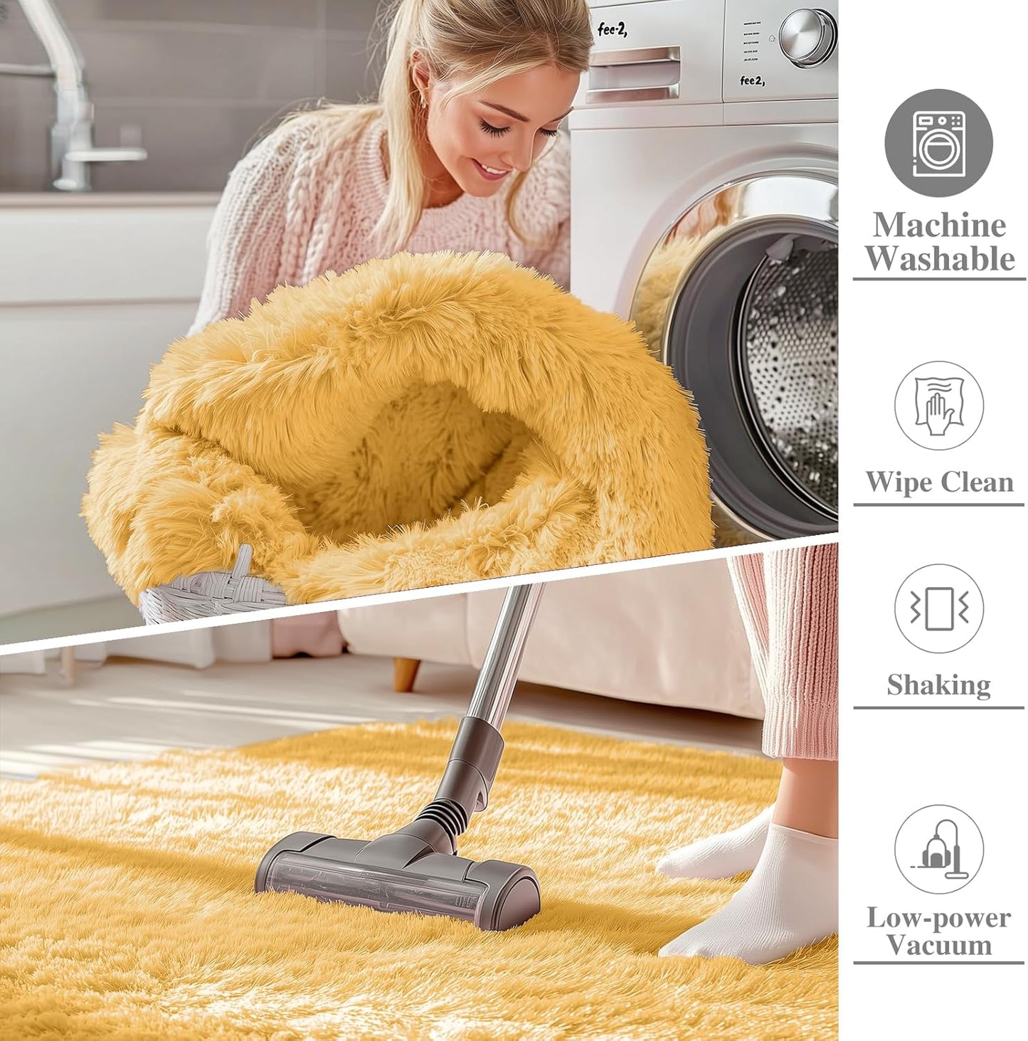 OLANLY Soft Fluffy Shaggy Bedside Rug - Machine Washable 2x3 Entryway Carpet in Mustard Yellow