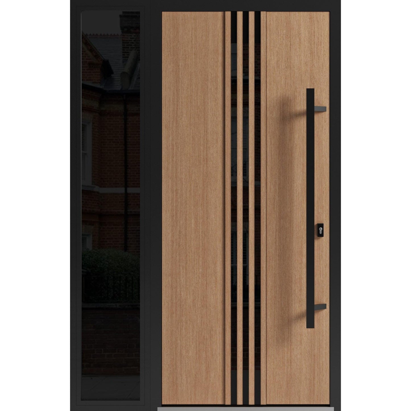 VDOMDOORS Front Exterior Prehung Steel Door/Ronex 1055 Teak/Side Exterior Window Sidelite/Entry Metal Modern Painted W36+16" x H80 Left Hand Inswing