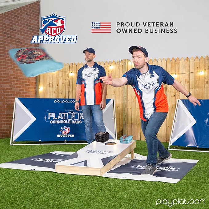 Play Platoon Cornhole Bags Set of 8 Regulation Professional Corn Hole Bean Bags ACO Approved, Competition Weight, Slick and Stick