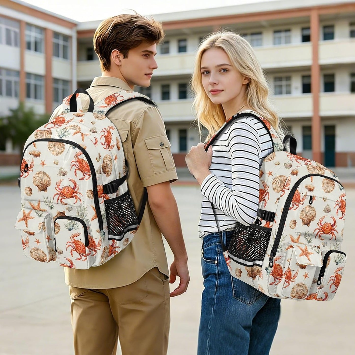 Backpack Backpack Daypack ALAZA School for Teen Girls Boys Coastal Ocean Crab Shell Kids Purse College Laptop Bookbag