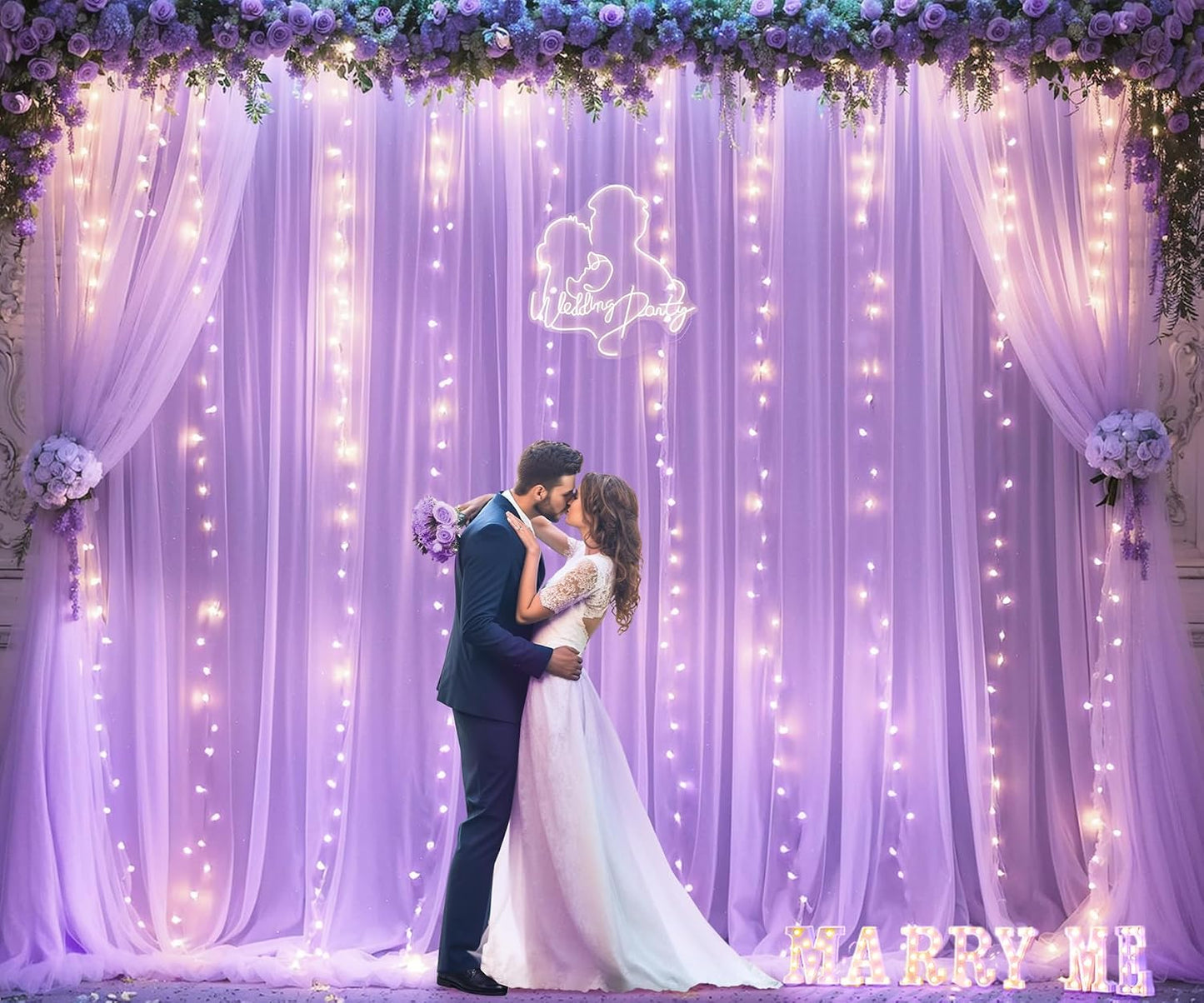 Suppromo 10ft 8ft Lavender Tulle Backdrop Curtain with Led Lights for Wedding Baby Shower Girls X Lilac Lavender Sheer