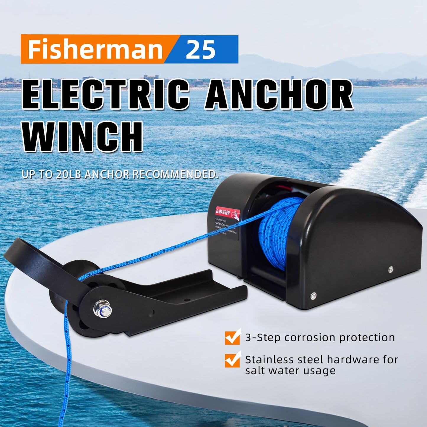 Cygrd Electric Anchor Winch, 25 LBS Marine Windlass, 12V with Remote Control, 100ft Rope, Easy to Operate, Black
