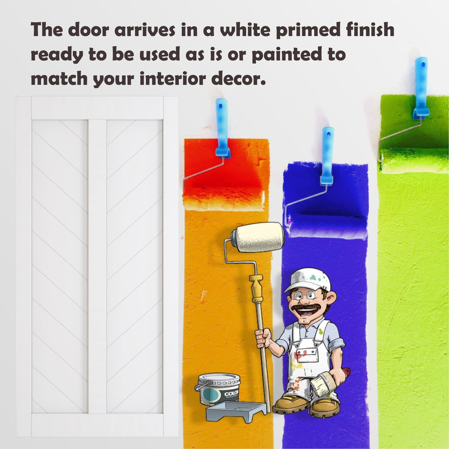 Lakenyon Bypass Barn Doors, 72" x 84" Sliding Barn Door with 6.6FT Sliding Bypass Barn Doors Hardware Kit, Single-Track for Double V-Frame Doors, MDF & DIY Painted, Easy Installation - White