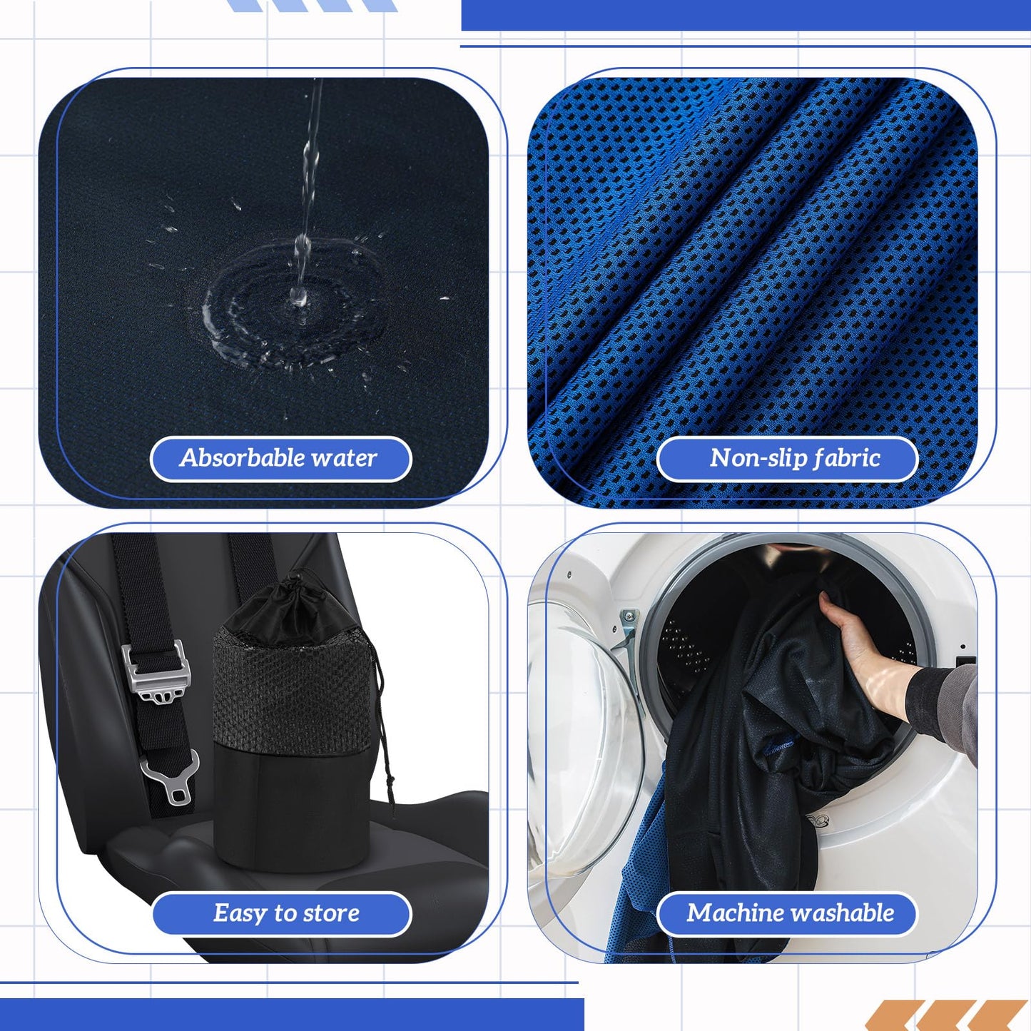 Hahafelt Cooling Car Seat Towel Covers with Storage Bag Seat Post Workout Sweat Washable Cover Non Slip for Car Towel for Dog Pet Workout Outdoor Sport Activitie(Dark Blue)