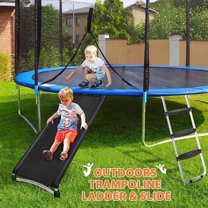 Universal Trampoline Ladder Slide kit, 3 Steps Wide Step Slide Ladder for Trampoline, Trampoline Accessories Include Slide and Ladder, Trampoline Slider for Children Kids Climb Up & Slide Down