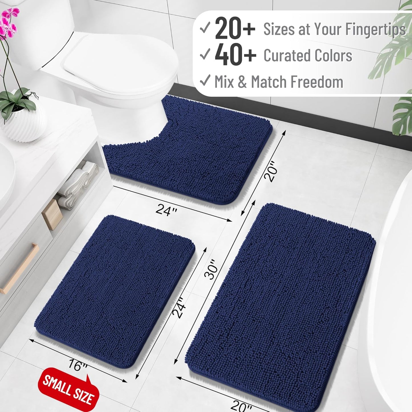 OLANLY Bathroom Runner Rugs - Soft Absorbent Chenille with Rubber Backing | Quick Dry, 47x24, Twilight Sapphire
