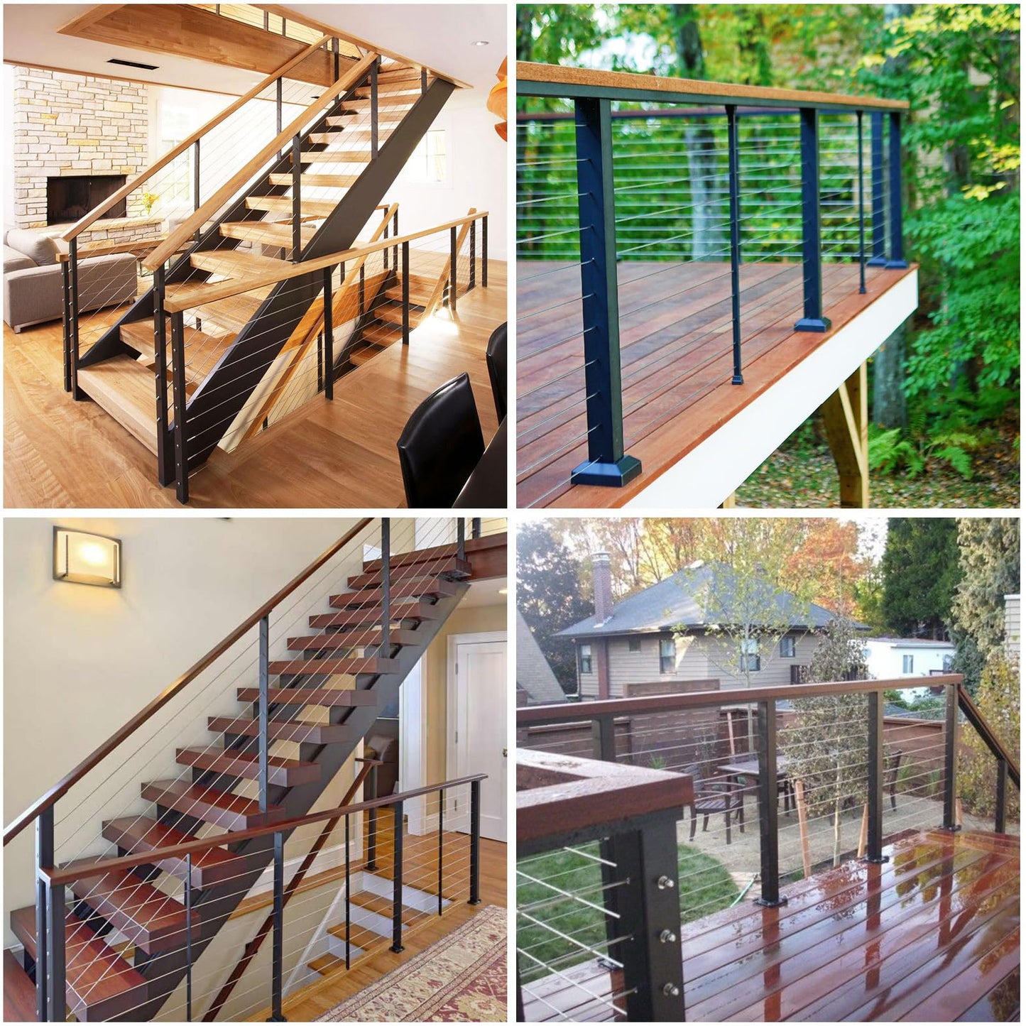 Sidasu 36" Corner Post L-Drilled Cable Railing Post with Fixed Top Mount - Stainless Steel, Black Finish