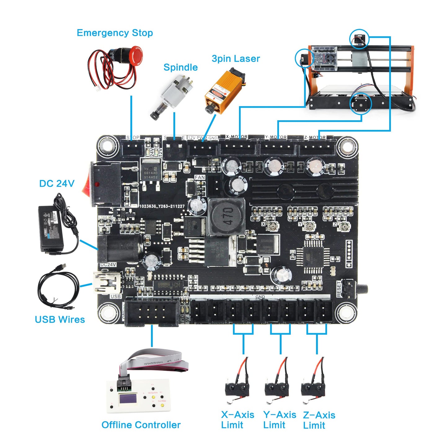 CNCTOPBAOS Upgrade 3018-PRO CNC Router Kit,with GRBL Offline Controller,with 3 Axis Limit Switches,Emergency Stop,DIY Mini Desktop Cutting Wood Acrylic PVC PCB Engraving Milling Machine