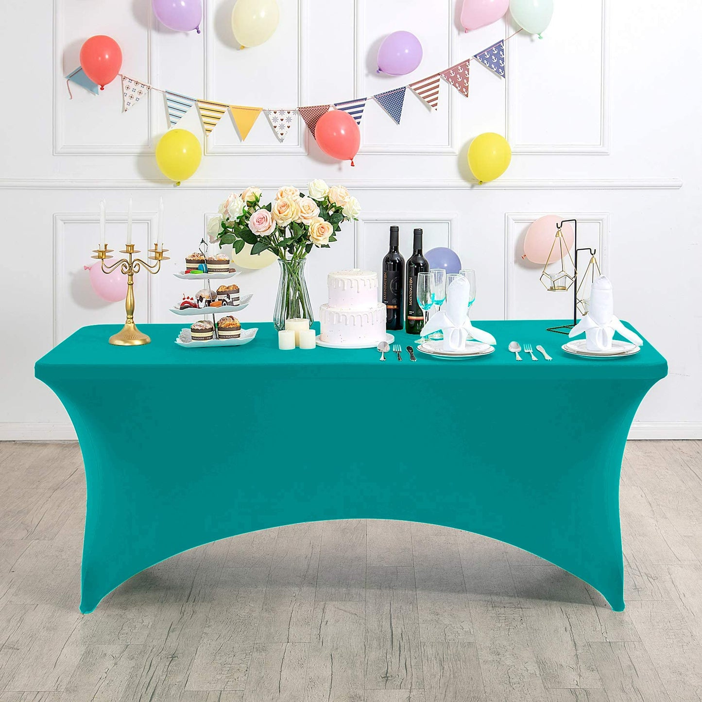 Hezuzo Spandex Table Cover for 6Ft or 4fT or 8ft Table Universal Fitted Stretch Tablecloth for Party, Banquet, Wedding and Events-Turquoise