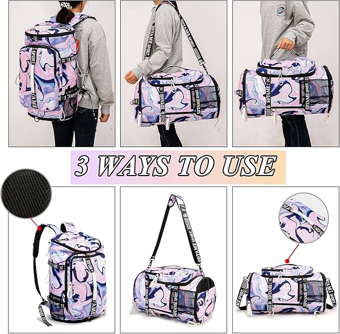 Gym Duffle Bag Backpack with Shoe Compartment,4 ways Travel Backpack for Women and Men,Multi-Functional Weekender bag with Waterproof Layer&Laptop Compartment for Fitness, Travel,Camping