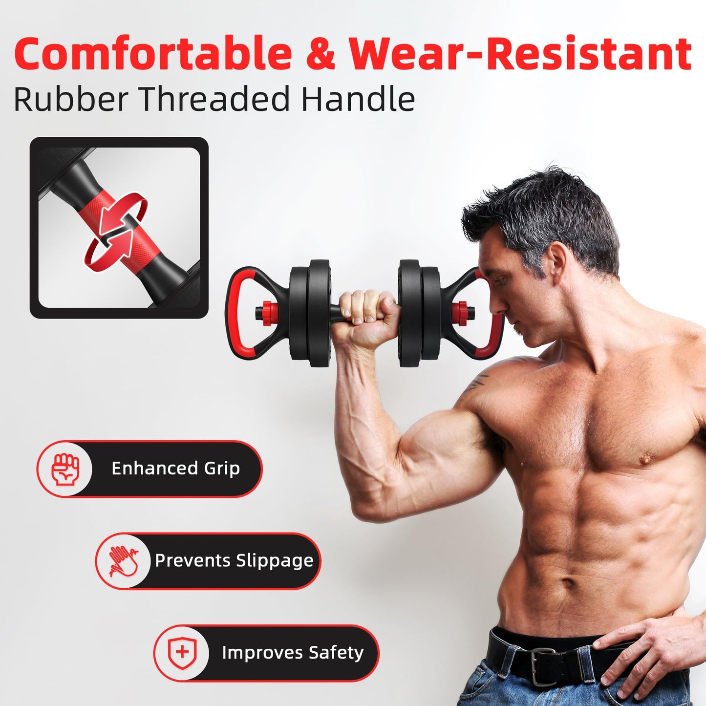 Fitvids Multi-Functional Changeable Dumbbell and Barbell Kettlebell Set with Adjustable Weights, 40LBS, 2-in-1