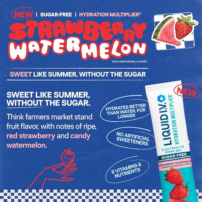 Liquid I.V.® Hydration Multiplier Sugar Free - Strawberry Watermelon | Electrolyte Powder Drink Mix | 1 Pack (14 Servings)