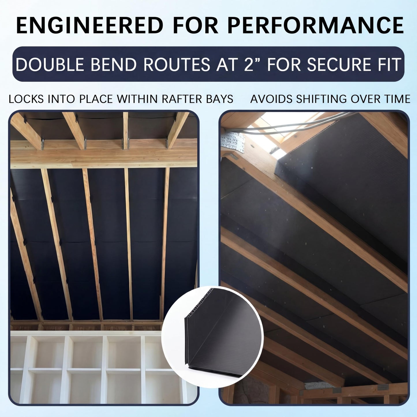 36 Pack 16 Attic Insulation Baffle, Black Durable Polypropylene Attic Baffles for 14½'' Rafter Bays with 2" Air Channel Rafter Vents Improve Roof Ventilation and Prevent Insulation Blockage