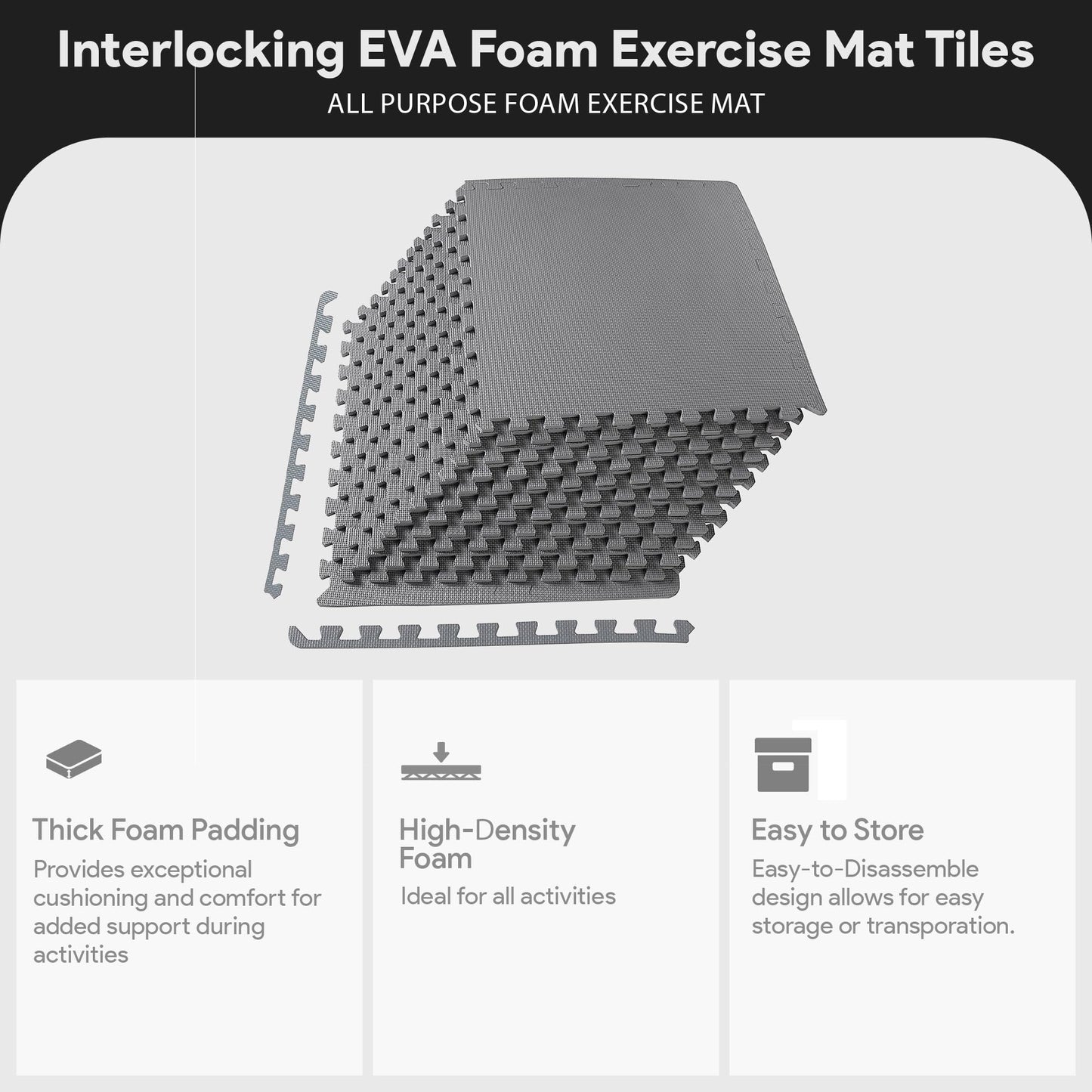 BalanceFrom Puzzle Exercise Mat 1/2" Thick, EVA Interlocking Foam Floor Tiles for Home Gym, Mat for Home Workout Equipment, Floor Padding for Kids, Gray, 24 in x 24 in x 1/2 in, 48 Sq Ft - 12 Tiles