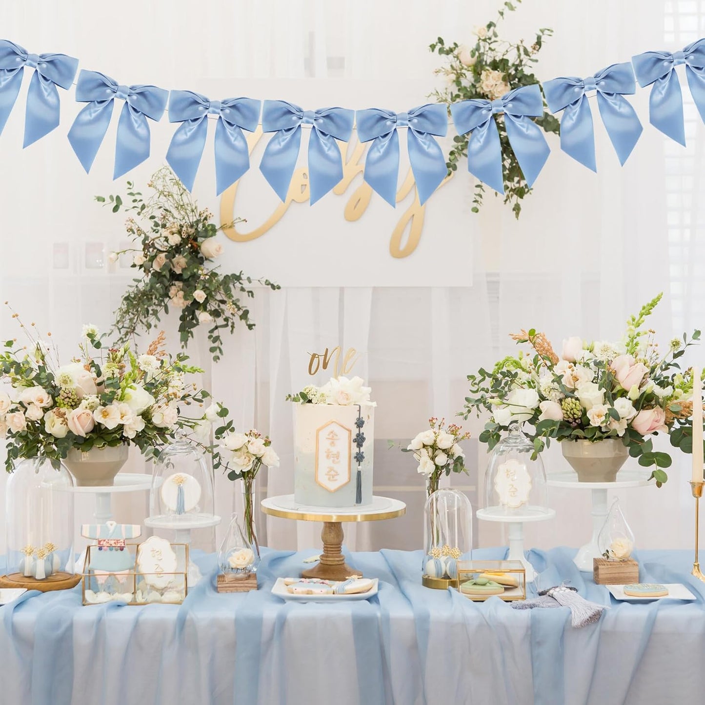 TONIFUL Decorative Dusty Blue Satin Ribbon Bows - 50pcs, 4.5 Inch for Gift Wrapping & Crafts