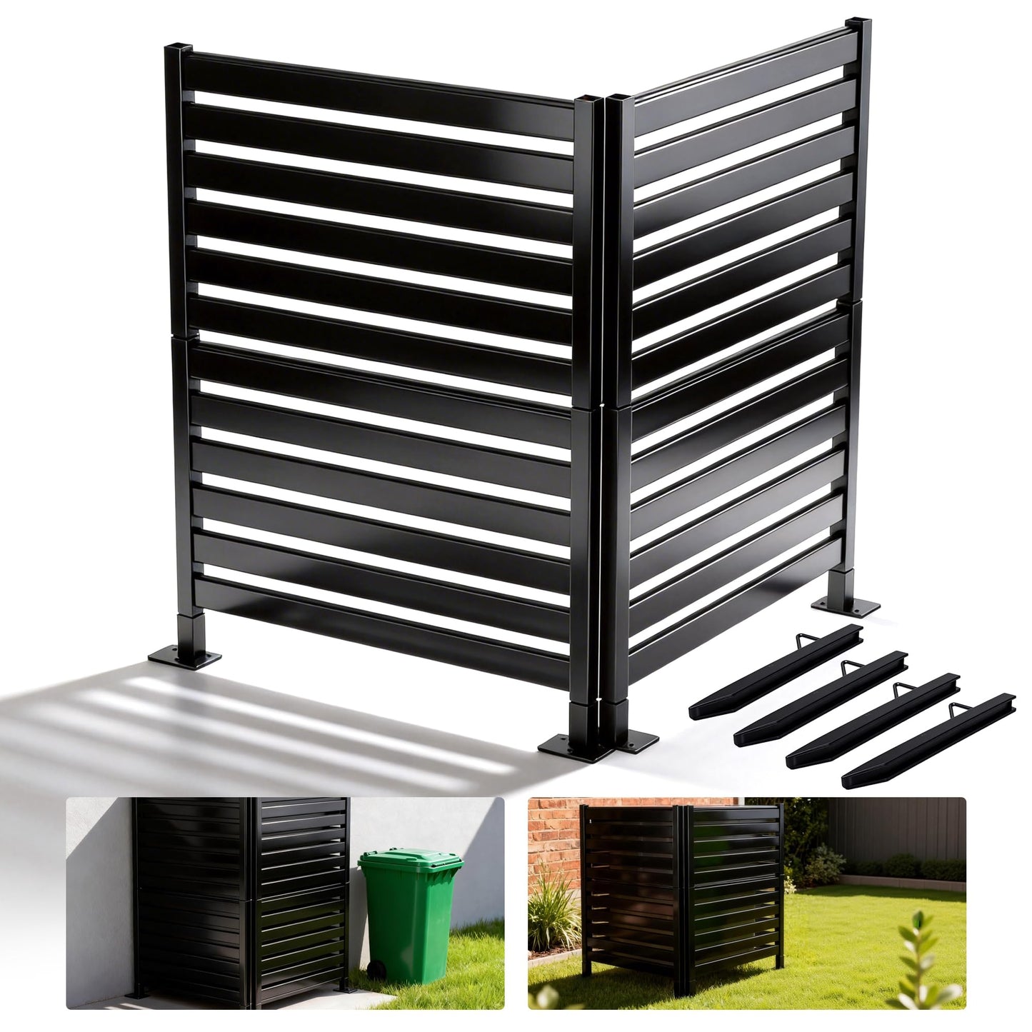 38" W x 48" H Double-Layer Privacy Fence, 4-Panel Heavy Duty Wrought Iron Screen for Maximum Backyard Privacy - Also for AC, Trash & Pool Enclosure