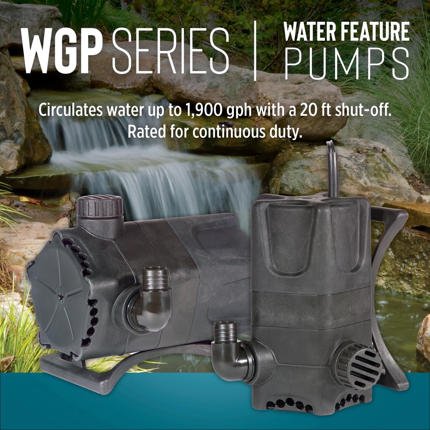 Little Giant WGP-65-PW 115 Volt, 1900 GPH Dual Discharge Direct Drive Submersible Waterfall and Pond Pump, Black, 566409