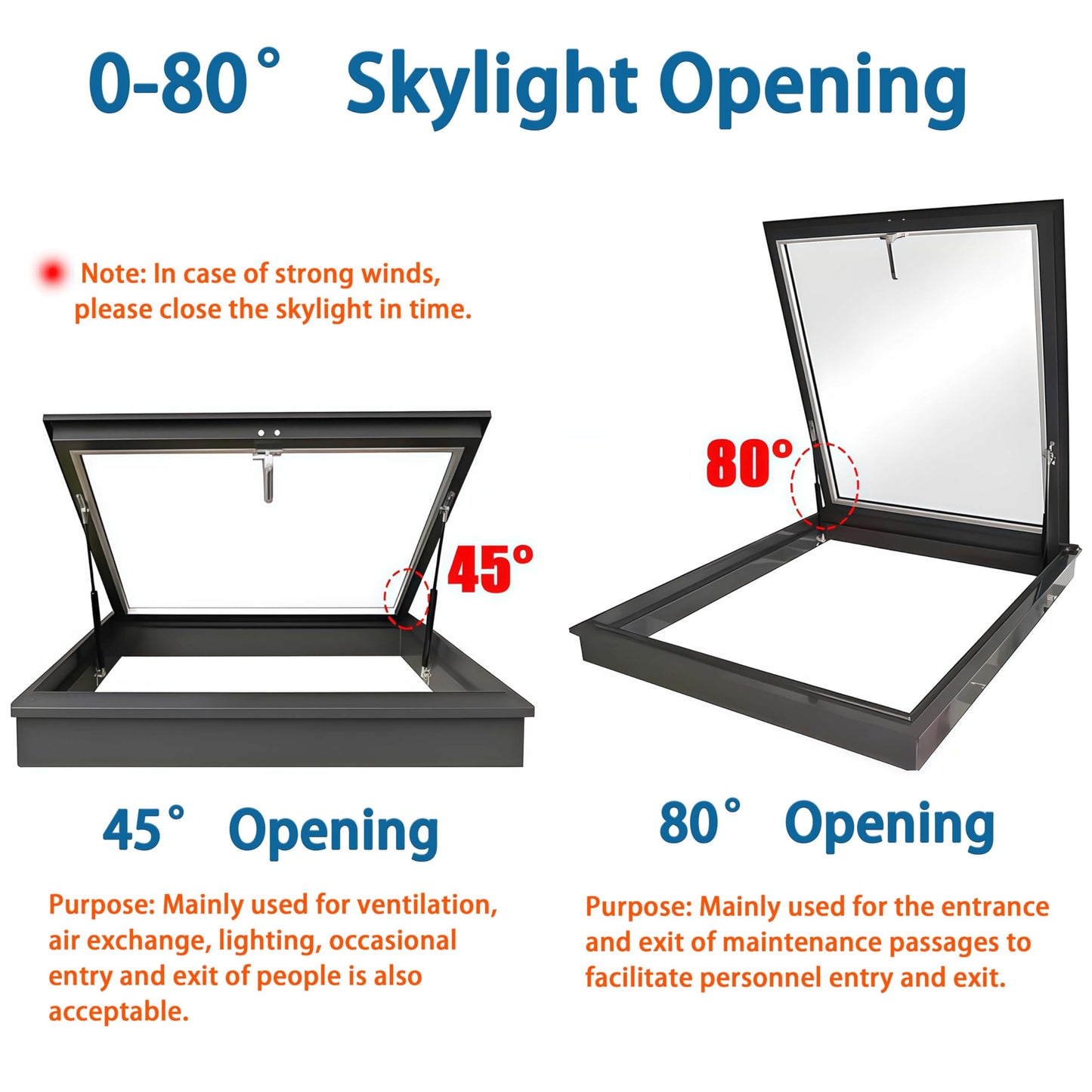 Skylight Window Tempered Glass Roof Cover with Aluminum Frame & Hydraulic Rod for Basement, Sunroom, Outdoor, Attic – Enhance Natural Light & Airflow