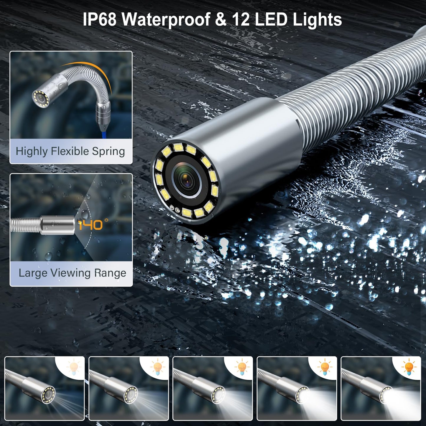 ESANHAO Sewer Camera 100ft Drain Pipe Camera Plumbing Snake, 23mm HD, 12LEDs, DVR Recording, 9" AHD Screen for Plumber, Homeowners IP68 Waterproof, 32GB TF Card Included