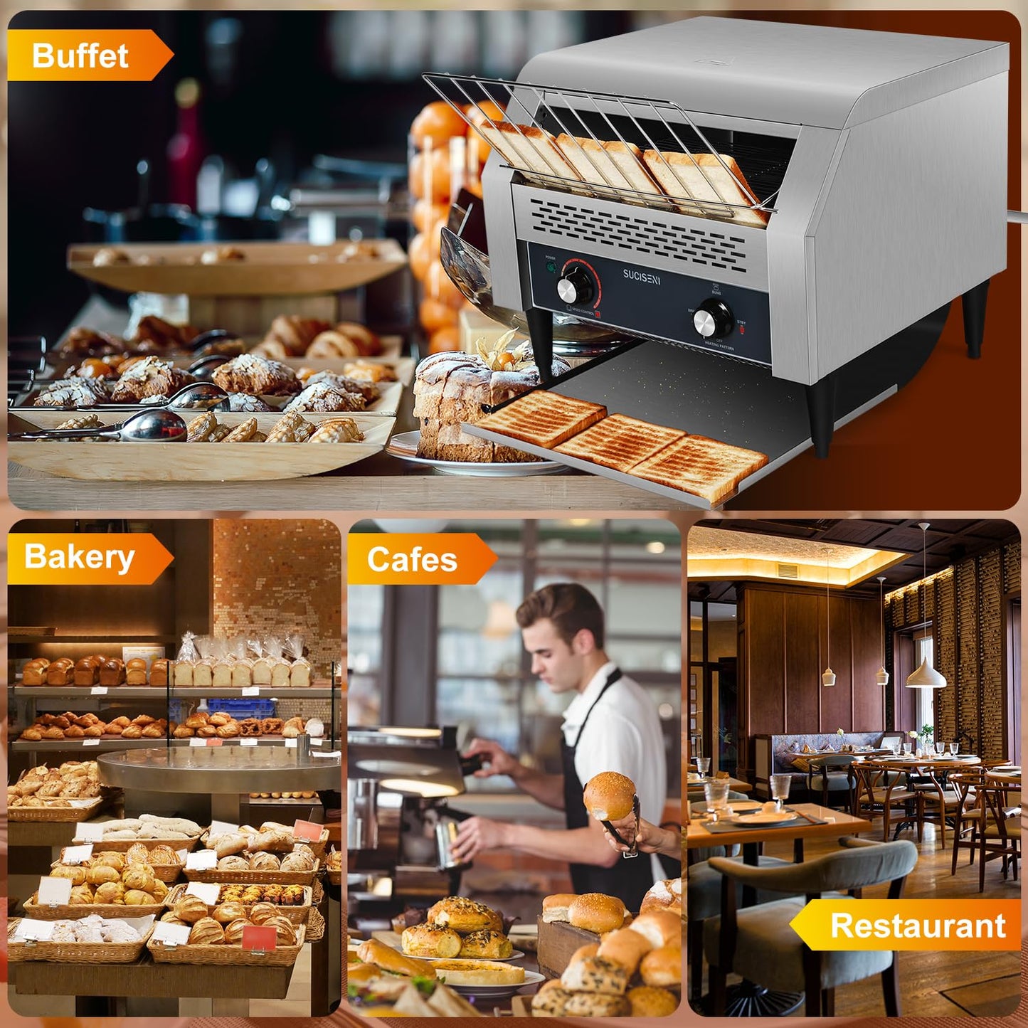 Commercial Conveyor Toaster 450 Slices/Hour Stainless Steel Toaster 2600W Heavy Duty Industrial Toasters Electric Oven with Dual Heating Tube for Bagel Bread Croissant Bakery Restaurant Cafe