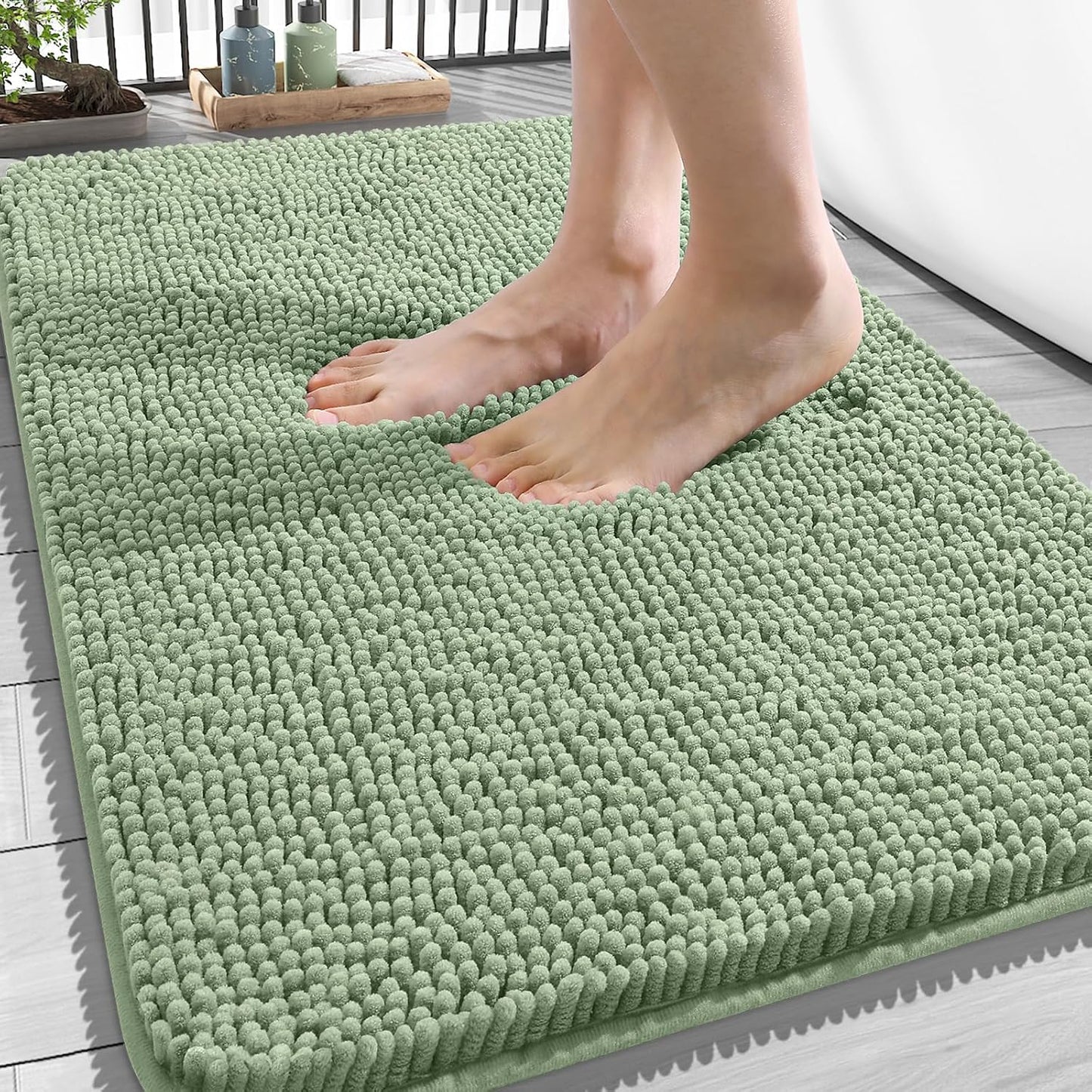 OLANLY Bathroom Rugs - Extra Soft Chenille Bath Mats | Quick Dry, Machine Washable, 34x21, Sage Green