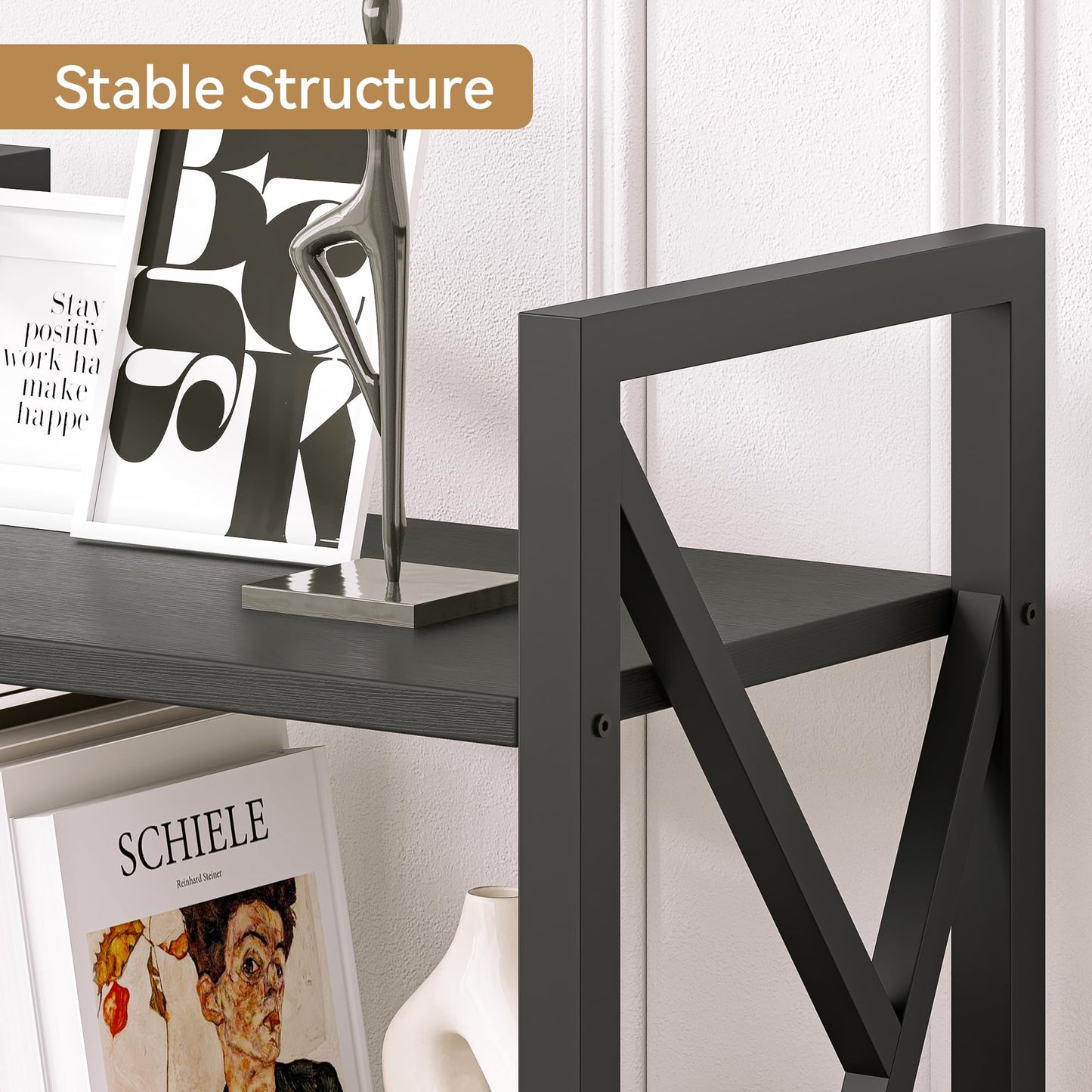 IDEALHOUSE Triple 5 Tier Bookshelf, Tall Bookcases with 14 Open Display Shelves, Industrial Wide Book Shelf with Metal Frame, Large Open Shelves for Bedroom, Living Room, Home Office, Black
