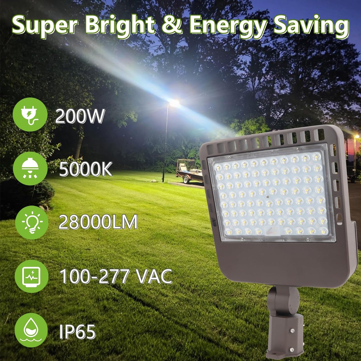 2PACK 200W LED Parking Lot Light with Dusk to Dawn Photocell, Slipfitter Mount and Wall Mount Commercial Outdoor Lighting, 100-277V 28000LM 5000K, ETL Commercial LED Security Flood Lights
