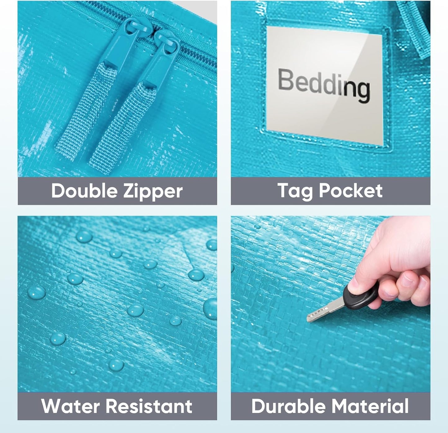 TICONN Extra Large Heavy-Duty Moving Bags - Durable Storage with Zippers & Handles | 2 Pack, Aqua