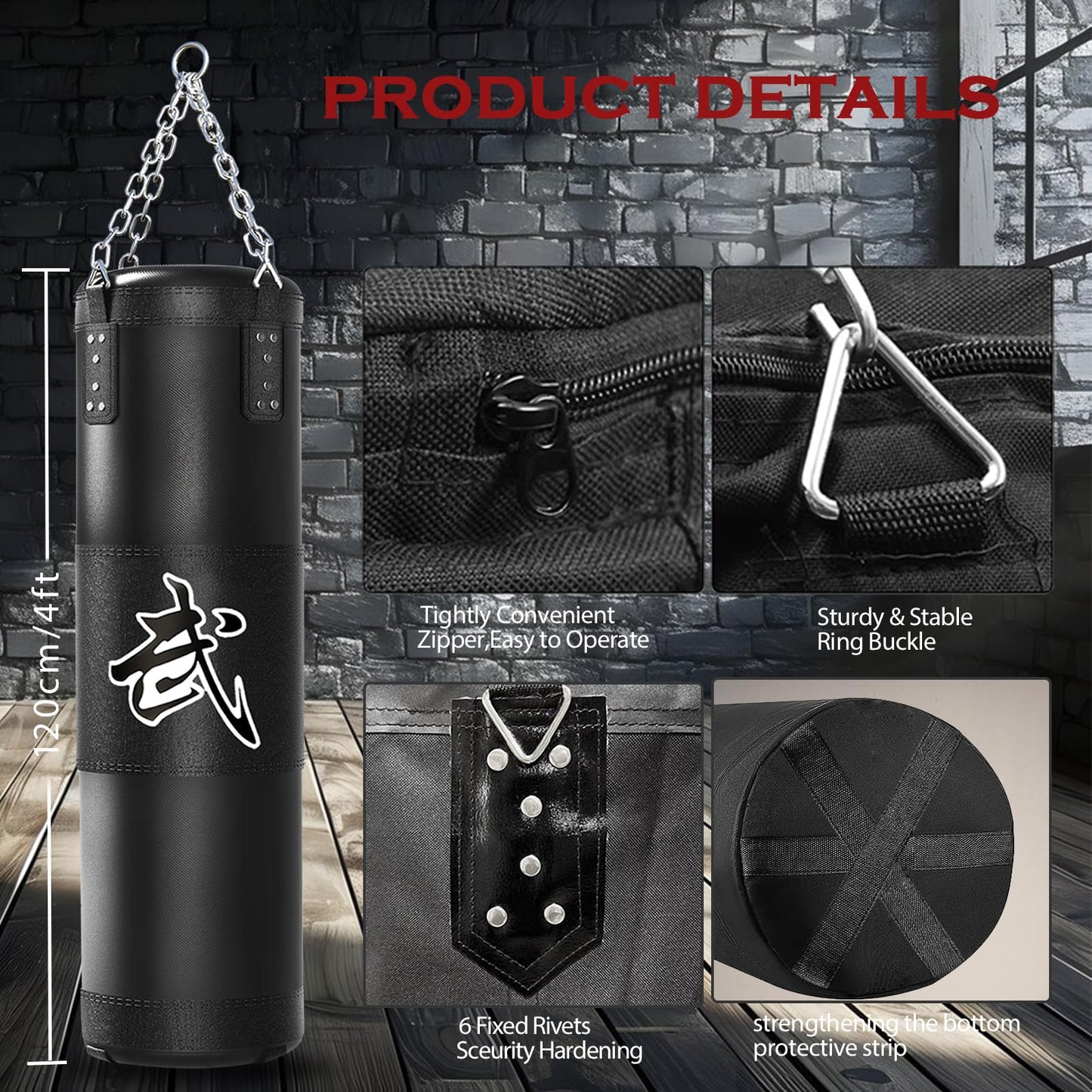 Mesetast Punching Bag for Adults, 4ft Heavy Boxing Bag Set with 12oz Boxing Gloves, MMA Karate Kickboxing Boxing Home Gym Martial Art - Unfilled