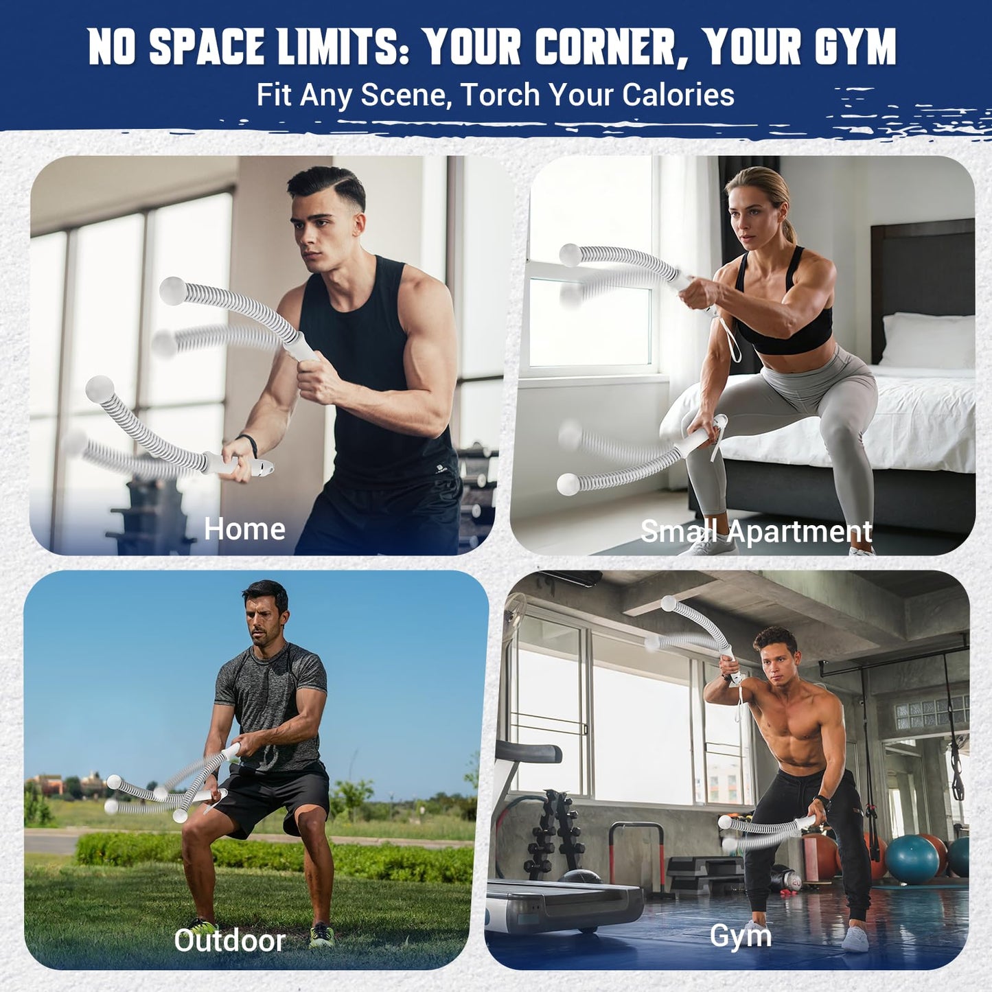Weighted Ropeless Battle Ropes for Home Gym, Heavy Duty Portable Cordless Battle Rope with Grip Strengtheners & Poster, Battle Rope Sticks for HIIT, Strength & Quiet Cardio Training Men & Women(2PCS)