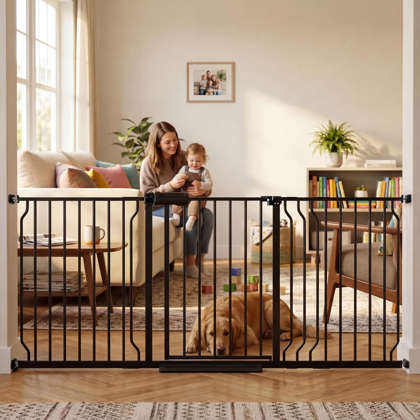 TSAYAWA 62.2"-71.65" Extra Wide Auto Closing Baby Safety Gate for Stairs & Doorways, Pressure Mounted No Drill Pet Gate with Walk-Through Door - Heavy Duty Childproof Gate for Toddlers, Kids, Dogs