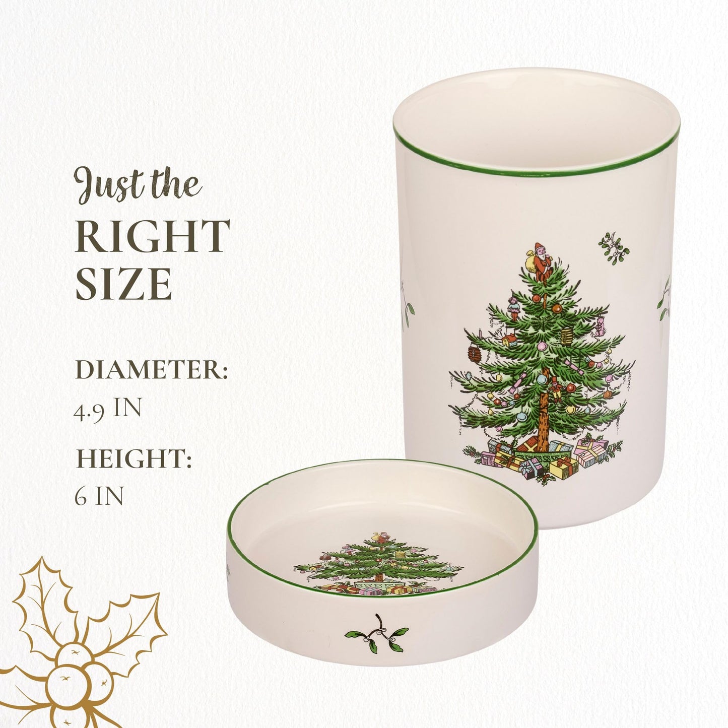 Spode Christmas Tree Wine Chiller & Coaster Set, Dishwasher, Microwave & Freezer Safe - Stoneware Wine Cooler with Festive Coaster - Hostess Gift for Holiday Entertaining