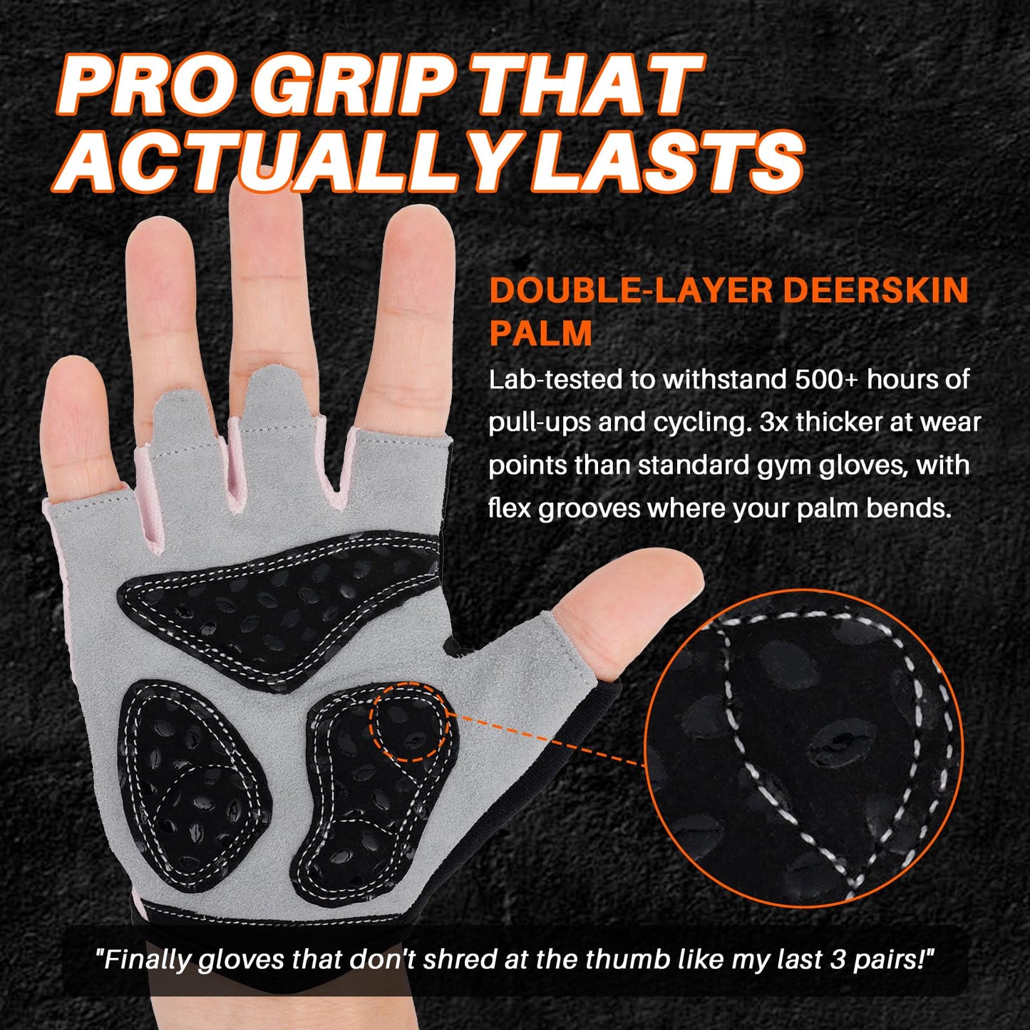 Workout Gloves for Women, Fingerless Weight Lifting Gloves with Full Genuine Suede Palm, Enhanced Grip, Full Palm Protection, Breathable Gym Gloves for Fitness, Training, Cycling, Pull Ups