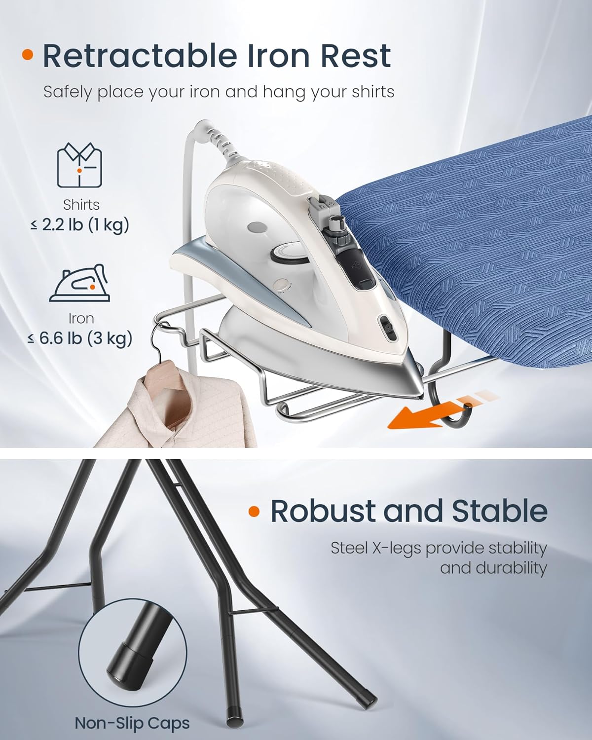 SONGMICS Ironing Board - Foldable & Height Adjustable Up to 35 Inches | Midnight Blue with 4-Layer Cover & Pad