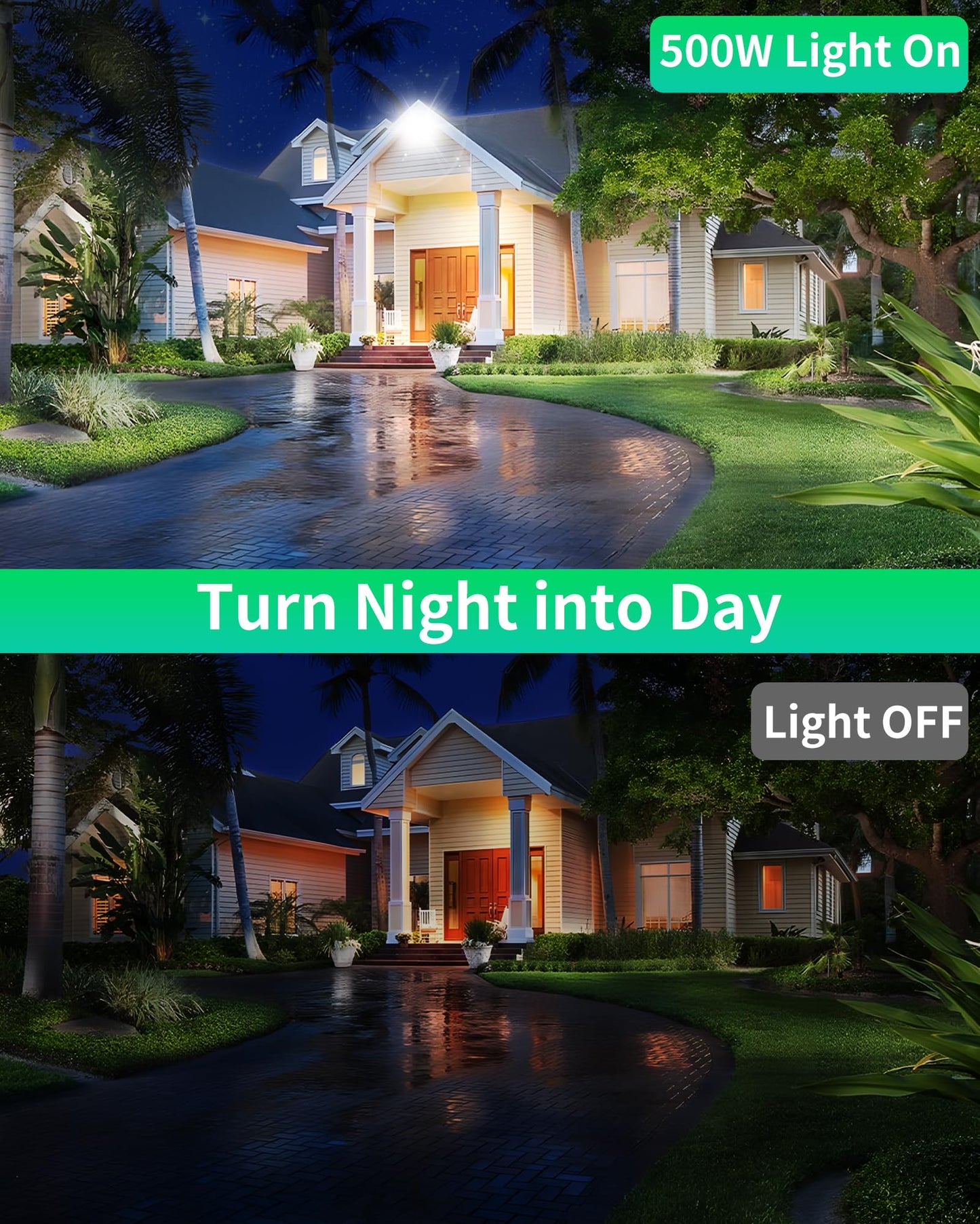 ISUERFY 500W LED Flood Light Outdoor with Plug+10ft Cable, 60000LM Ultra Brighter 5000K Exterior Security Light, IP66 Waterproof Commercial Lighting for Sports Fields Counts Arena Stadium(2 Pack)