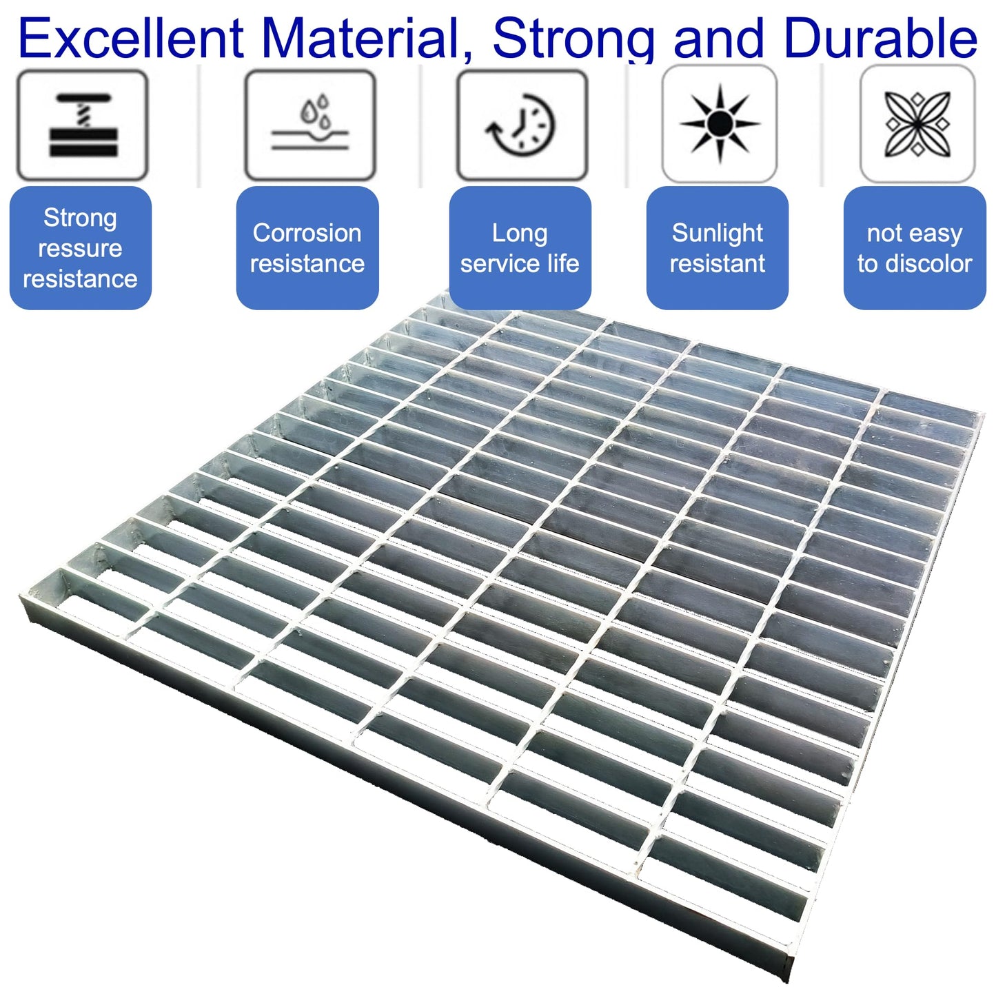 MOSINSBO Galvanized Steel Drain Grate 24x24 in for NDS Catch Basin, B-Class 28100 lbs Heavy-Duty Outdoor Driveway Trench Drainage Grate, Silver Square Replacement Metal Channel Sewer Cove