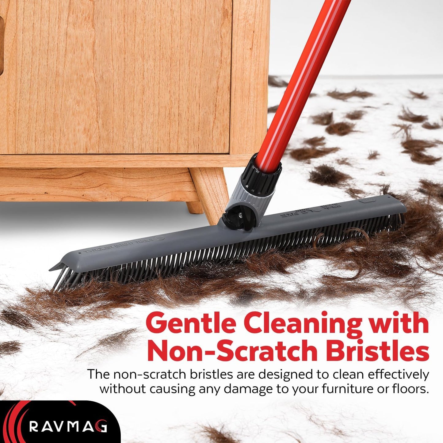 Skiennix 2-in-1 Silicone Rubber Broom | Pet Hair Removal & Squeegee - Long Handle, Slanted Bristles for Corners - Ideal for Carpet, Hardwood, Tile
