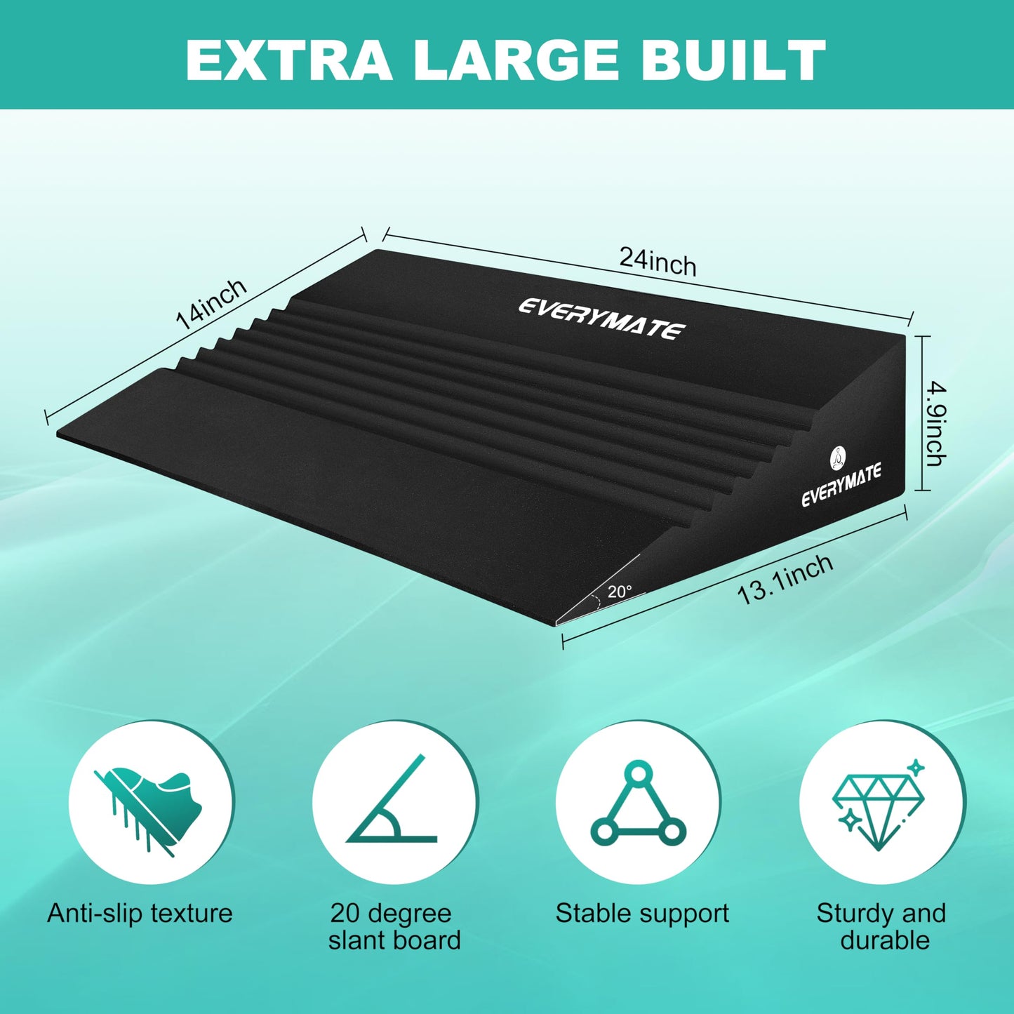 EVERYMATE Squat Wedge, Extra Large Squat Wedge Block, Squat Wedges Weightlifting, Calf Stretching, Slant Board for Squats, Heel Elevated Squat Wedge, Knees Over Toes Squats, Calf Wedge Stretching Block