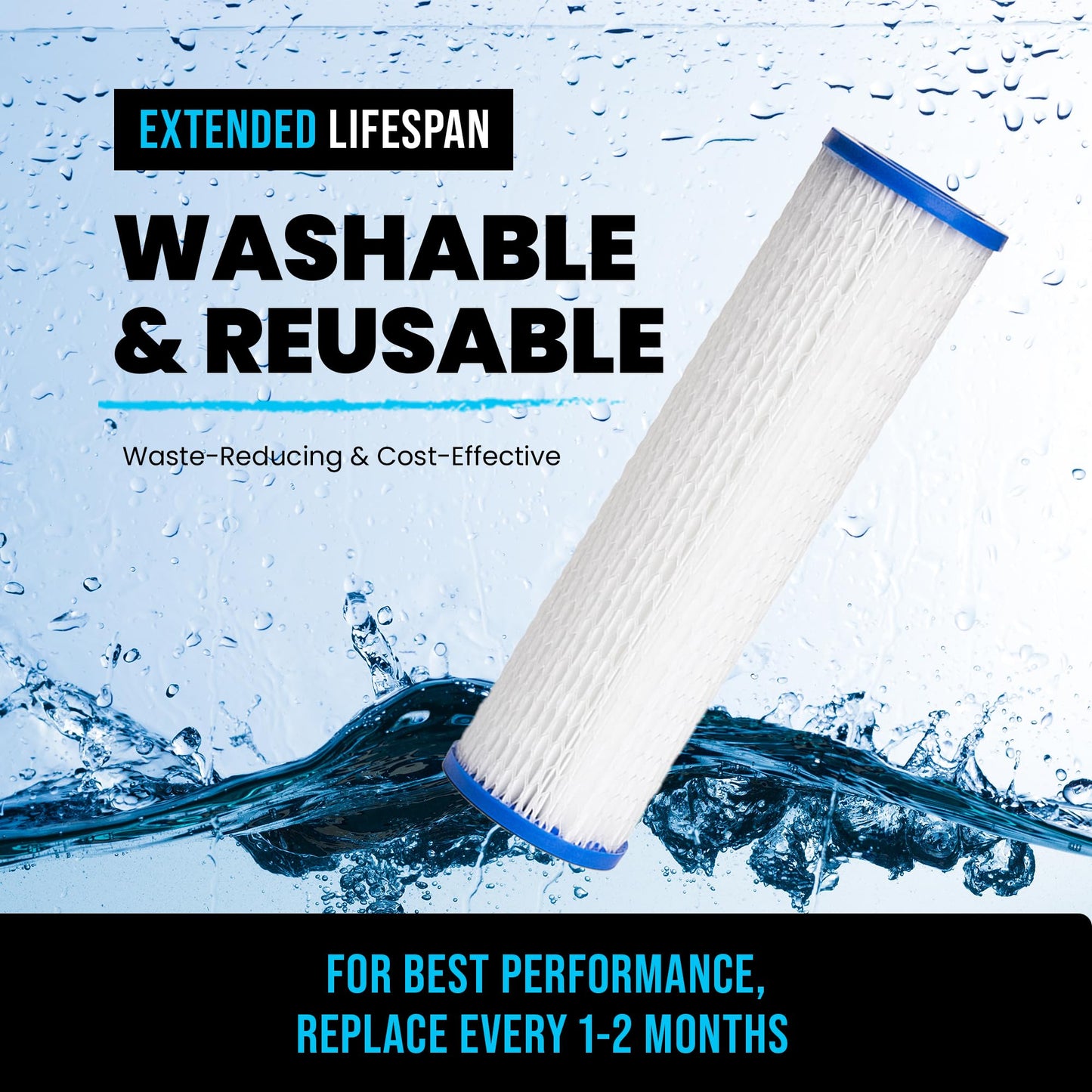 Cold Plunge Water Filter Cartridges, 50 Micron Sediment Filters for Ice Bath & Cold Plunge Tubs, Universal 10” x 2.5” Water Filter Replacements, Under Sink & Whole House Systems, 4-Pack