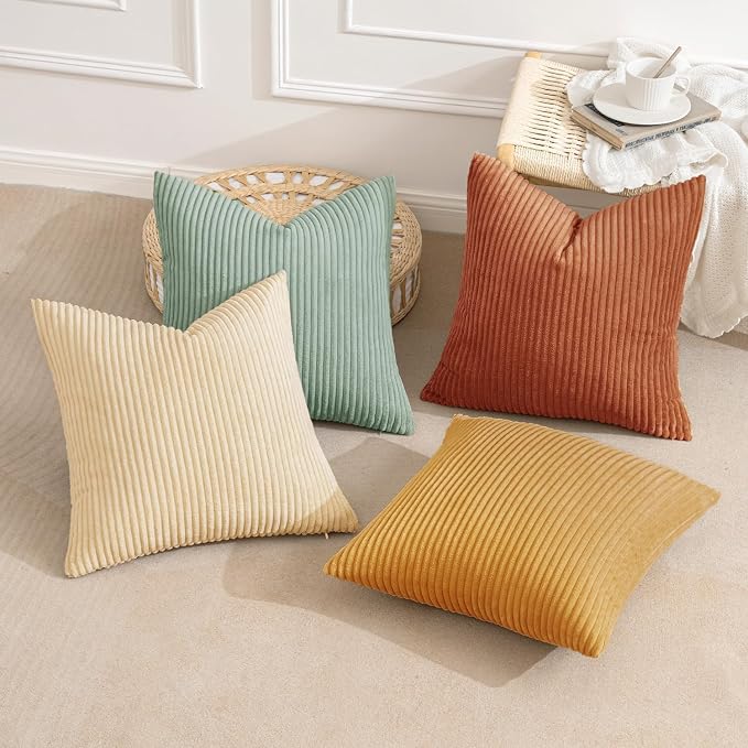 MIULEE Boho Farmhouse Throw Pillow Covers 20x20 Inch Set of 4 Modern Natural Decorative Cushion Covers Soft Corduroy Home Decor for Spring Couch Bed Sofa Living Room Teal-Rust Gradient Series
