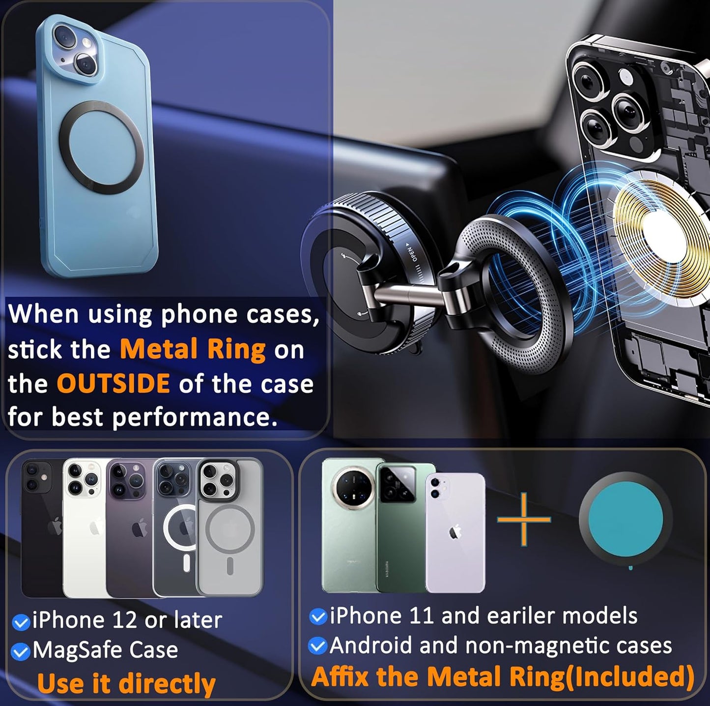 BLISSJU Vacuum Magnetic Car Phone Holder Foldable Mount with Ultra Suction Cup for Magnetic Phone Cases Cell Phone