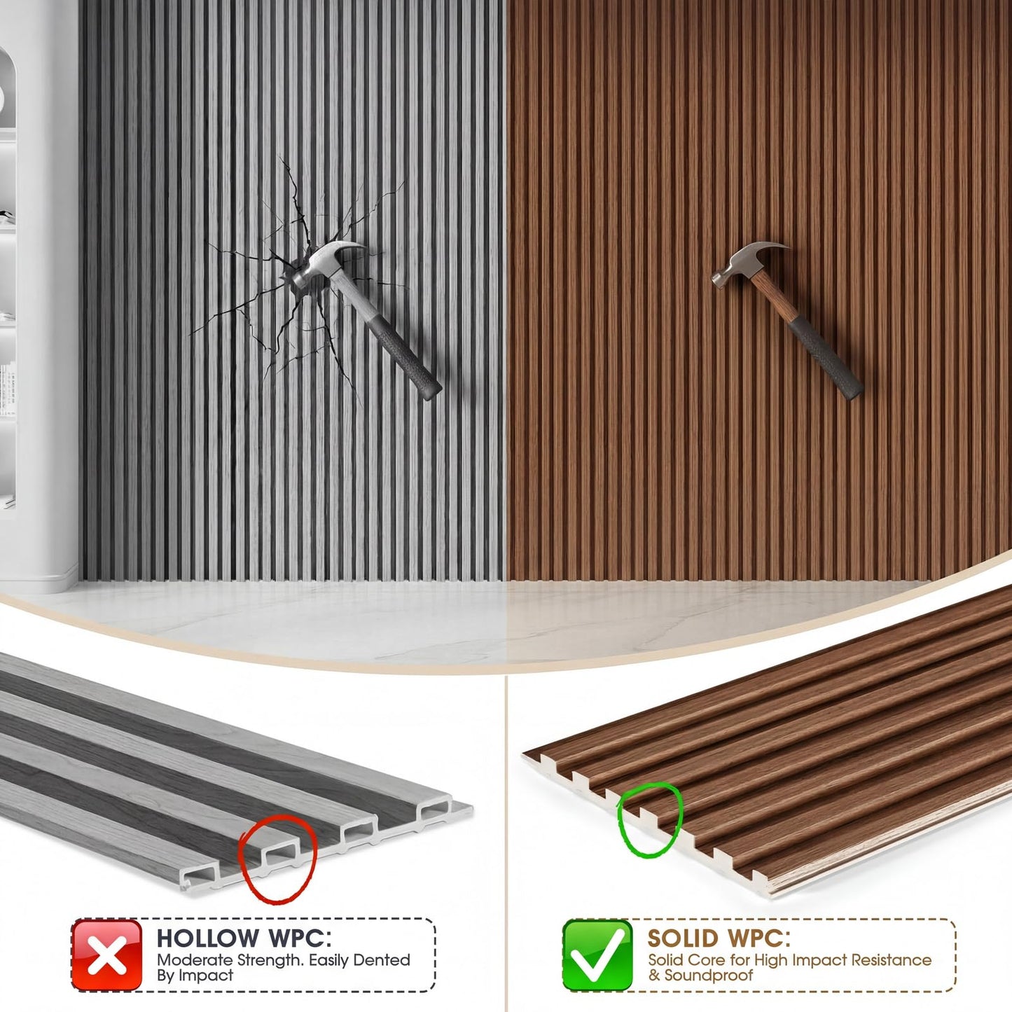 LARWORKS WPC Acoustic Slat Wall Panels 16-Pack 47.2'' x 6'', Accent 3D Wall Panel for Interior Wall Decor, Waterproof Fluted Textured Panel Wall Slats,Solid Walnut (Cover Approx.32 sq.ft)