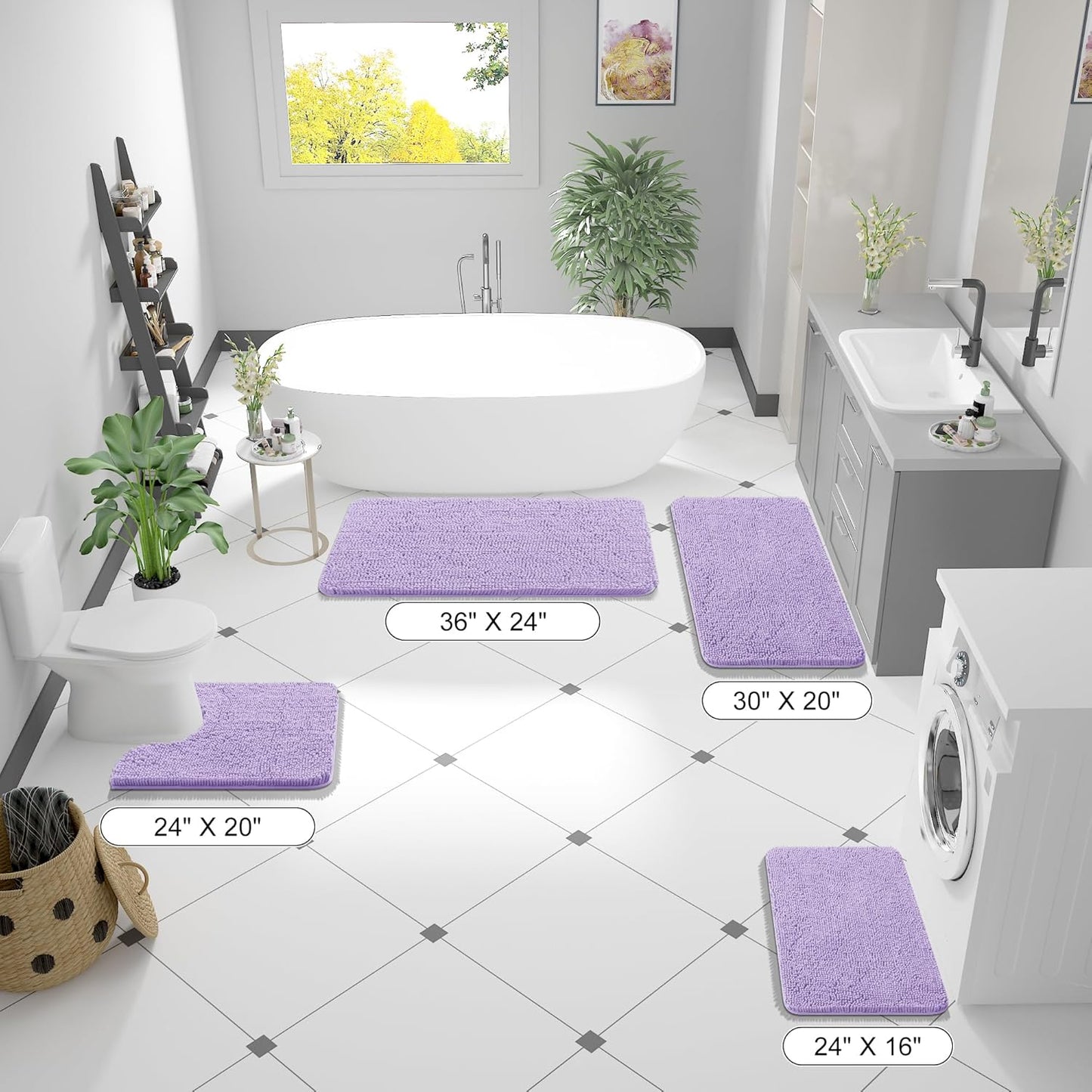 OLANLY Large Bath Rugs - Extra Soft Chenille with Rubber Backing | Quick Dry, Machine Washable, Lavender 70x46