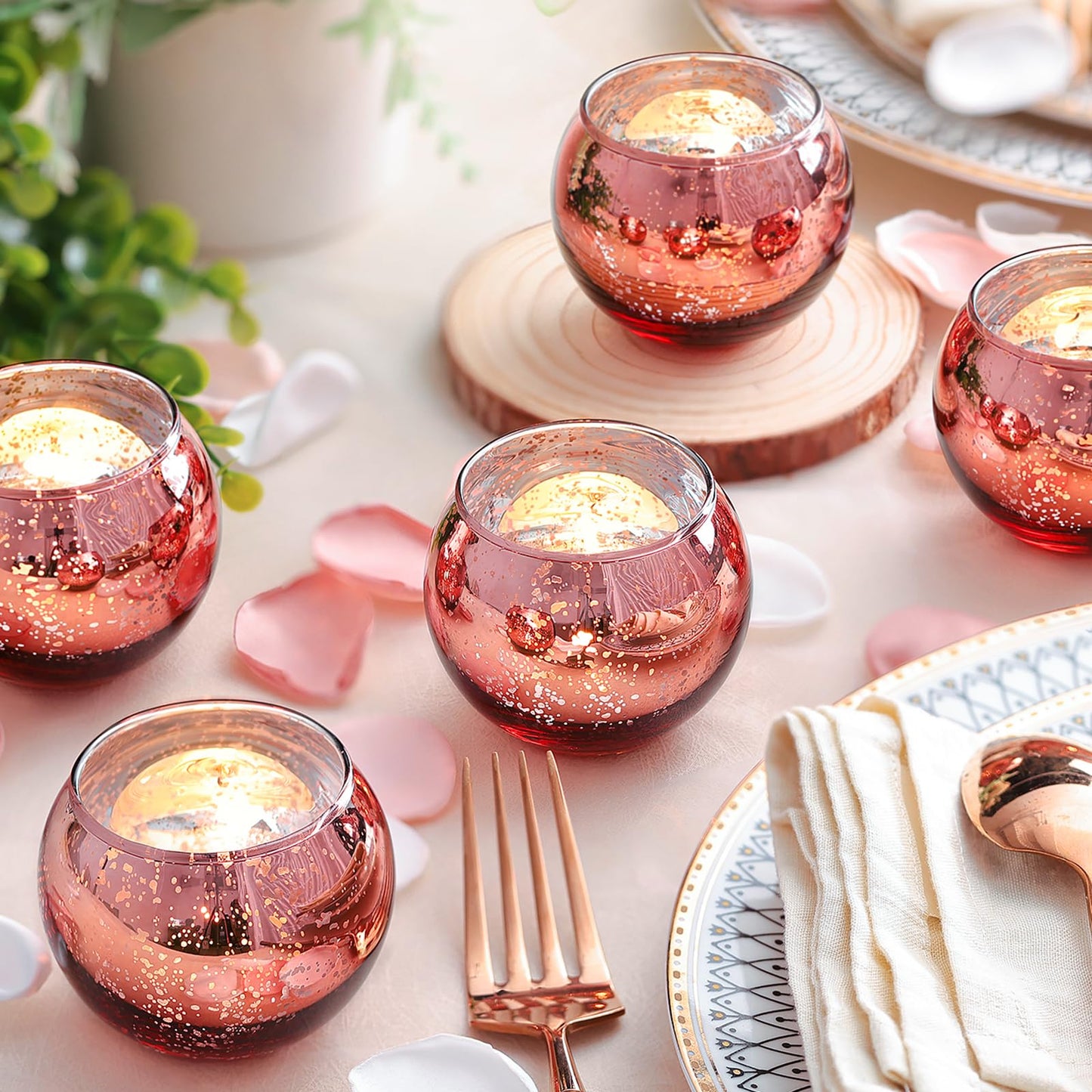 LAMORGIFT 36 Pcs Rose Gold Candle Holders-Rose Gold centerpieces for Birthday Party, Wedding, Bridal Shower, Sweet 16. Mother's Day Brunch Table Decorations