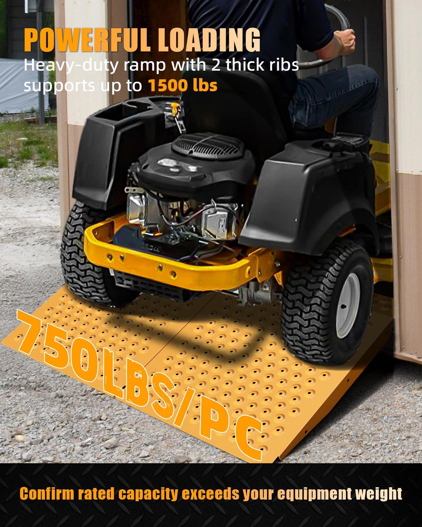 VNN 29" x 24" Shed Ramp for Riding Mower - 750 LB Capacity Shed Ramps, Anti-Slip Punch Plate Ramp for ATV, Motorcycles, Garages & Barns (1PC, Yellow, Alloy)