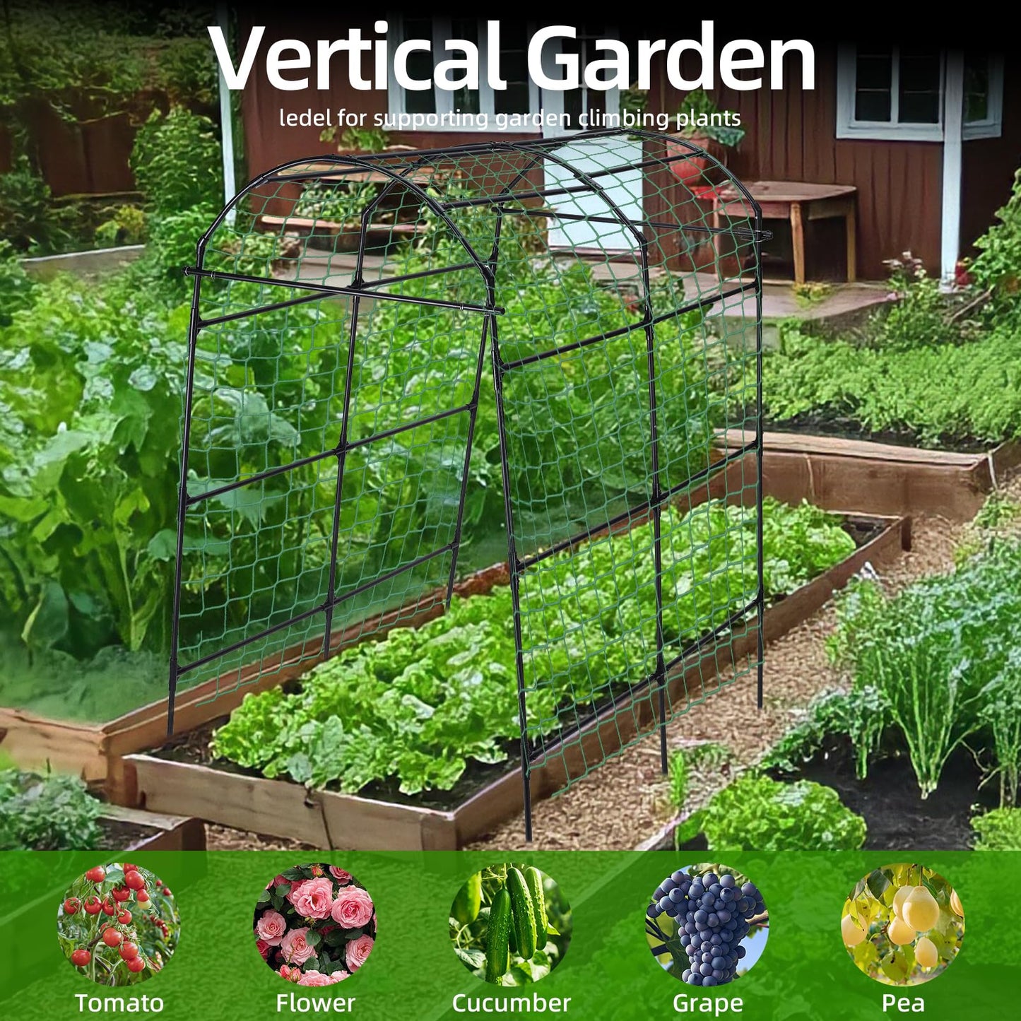 Yotoworth Garden Arch Arbor Trellis for Climbing Plants Outdoor, 7.8 ft Extra Tall Cucumber Trellis Raised Bed Climbing Vine Plant Support, Grape Vegetable Tomato Pumpkin Peas Bean, Black